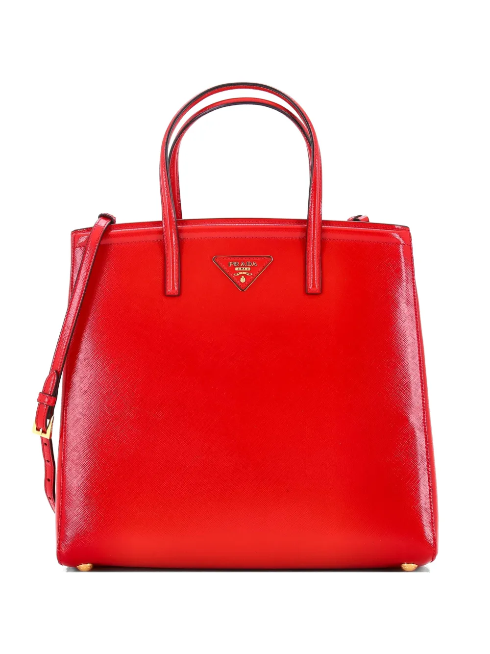Prada Pre-Owned Borsa tote Convertible media in pelle Saffiano lucida - Rosso