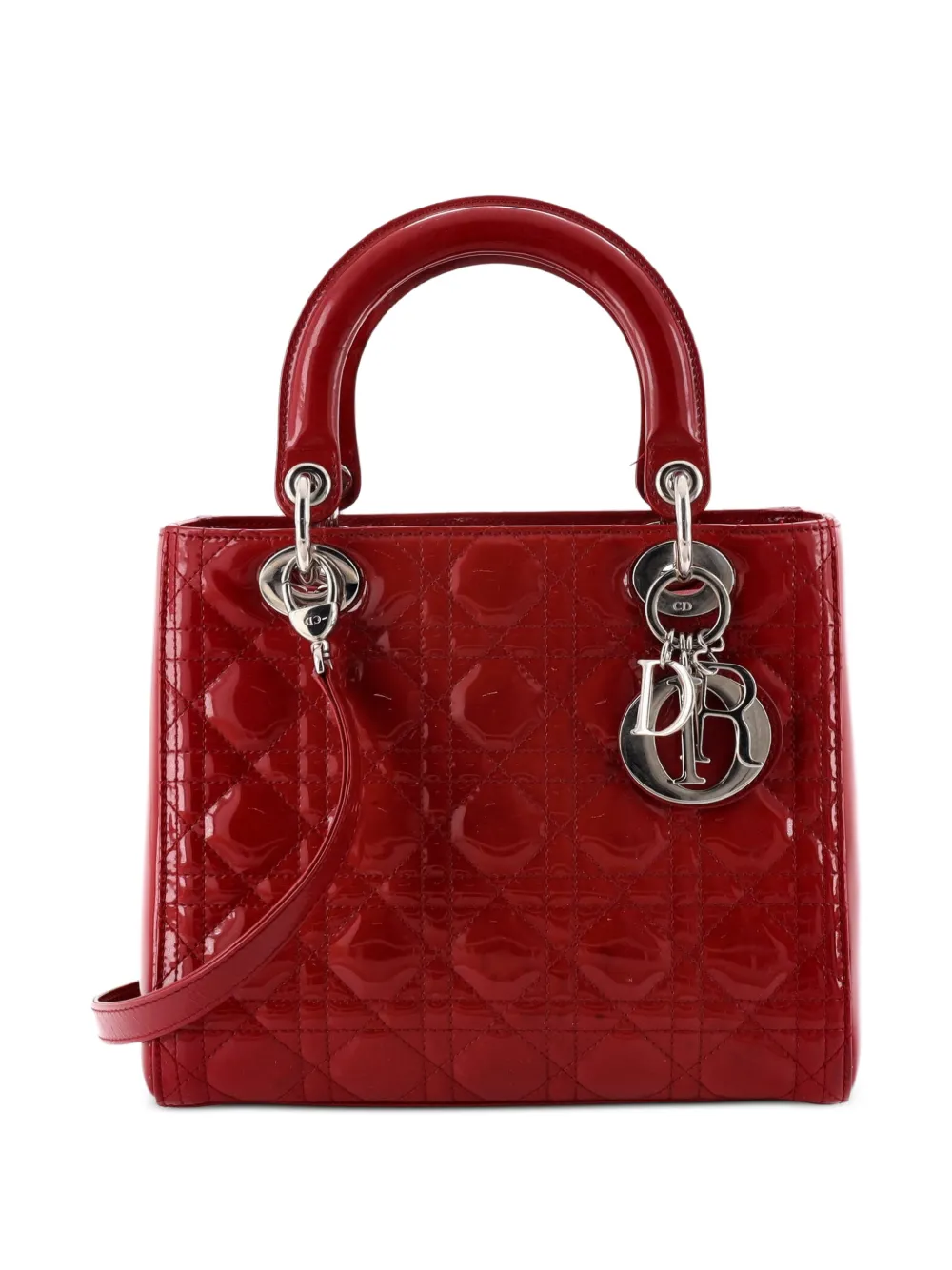 Christian Dior Pre-Owned Lady Dior Bag Cannage Quilt Patent Medium satchel - Rosso