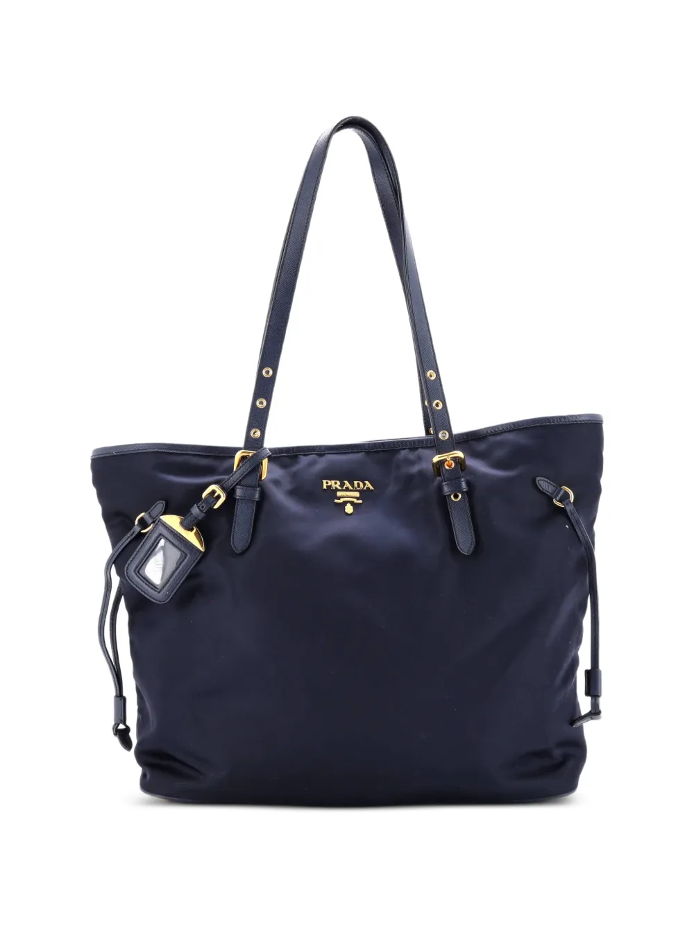 Prada Pre-Owned Belted Tessuto and Leather Medium tote bag - Blu