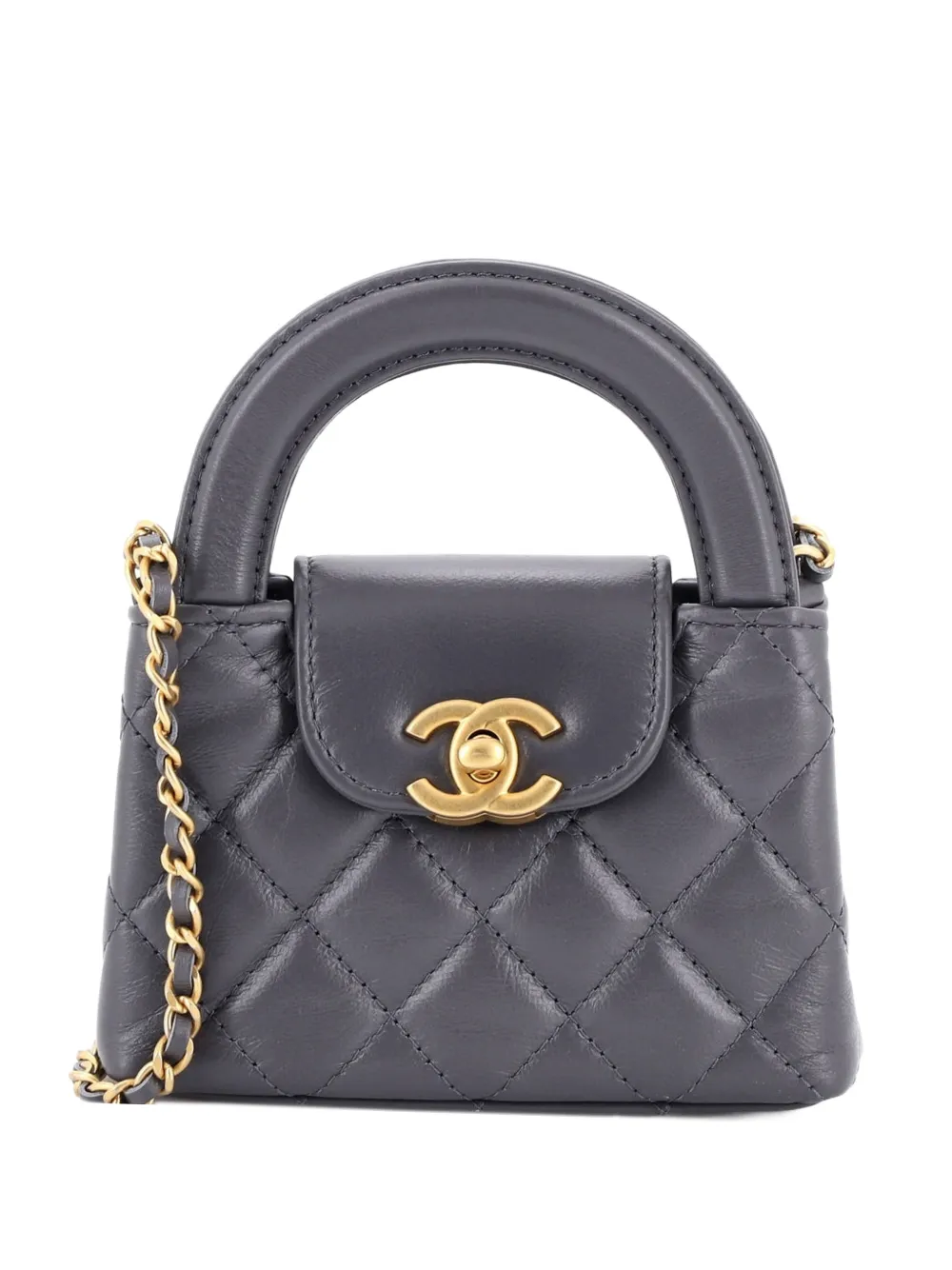 CHANEL Pre-Owned Kelly Top Handle Shopping Bag Quilted Shiny Aged Calfskin Nano crossbody bag - Grigio