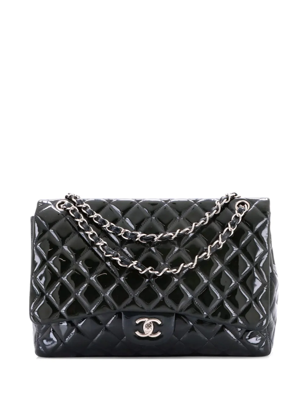 CHANEL Pre-Owned Classic Double Flap Bag Quilted Patent Maxi shoulder bag - Verde