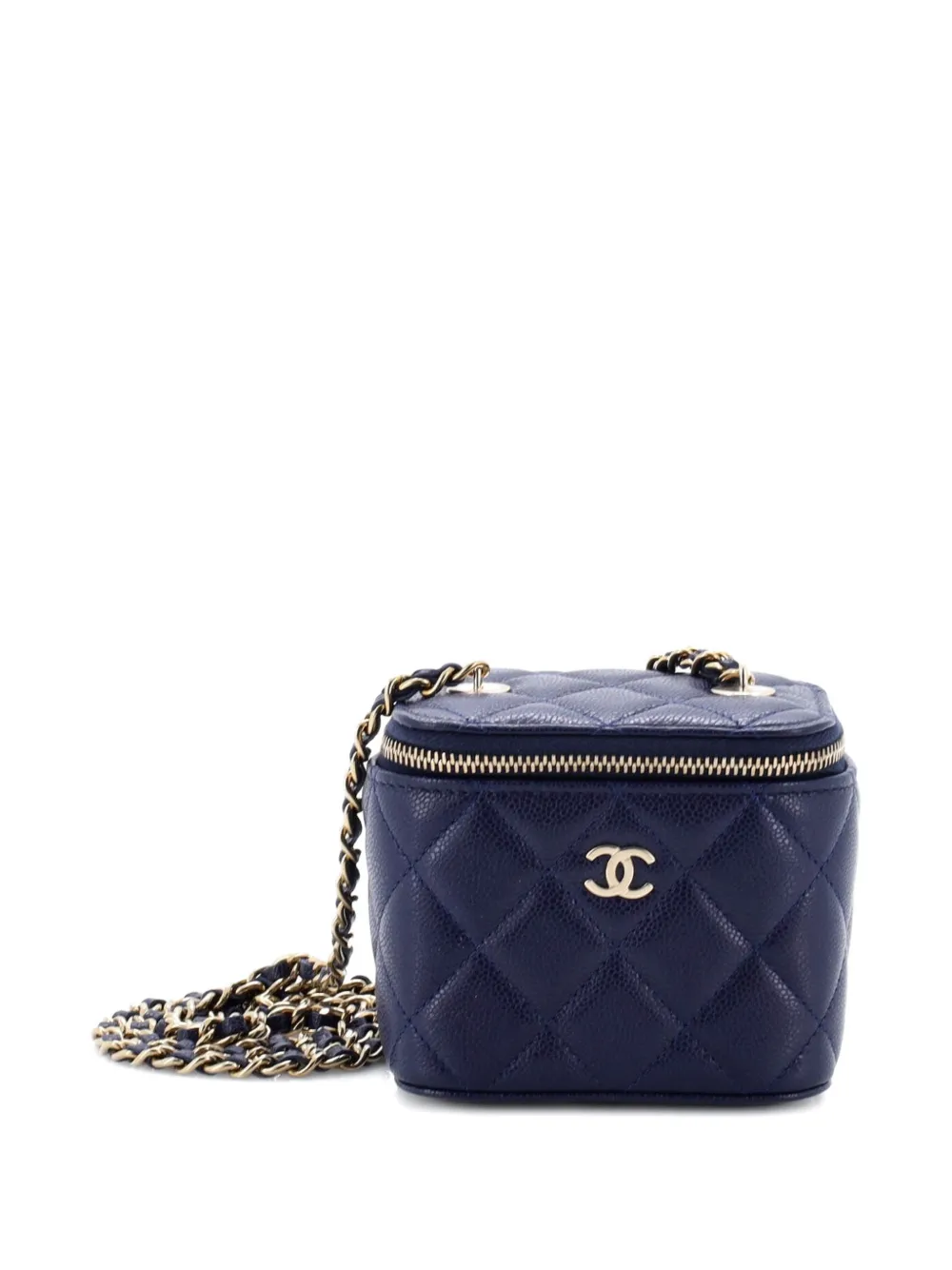 CHANEL Pre-Owned Classic Vanity Case with Chain Quilted Caviar Mini pouch - Blu