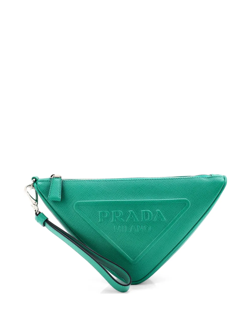 Prada Pre-Owned Triangle Logo Wristlet Pouch Embossed Saffiano Leather Mini clutch bag - Verde