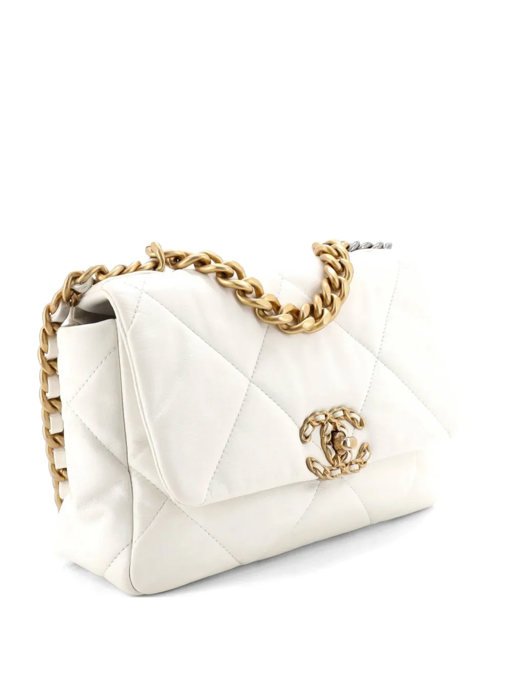 CHANEL Pre-Owned 19 Flap Bag Quilted Leather Medium crossbody bag - Bianco