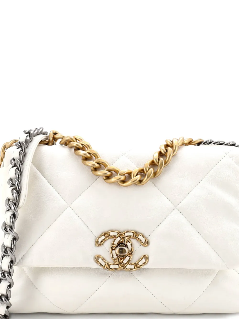 CHANEL Pre-Owned 19 Flap Bag Quilted Leather Medium crossbody bag - Bianco