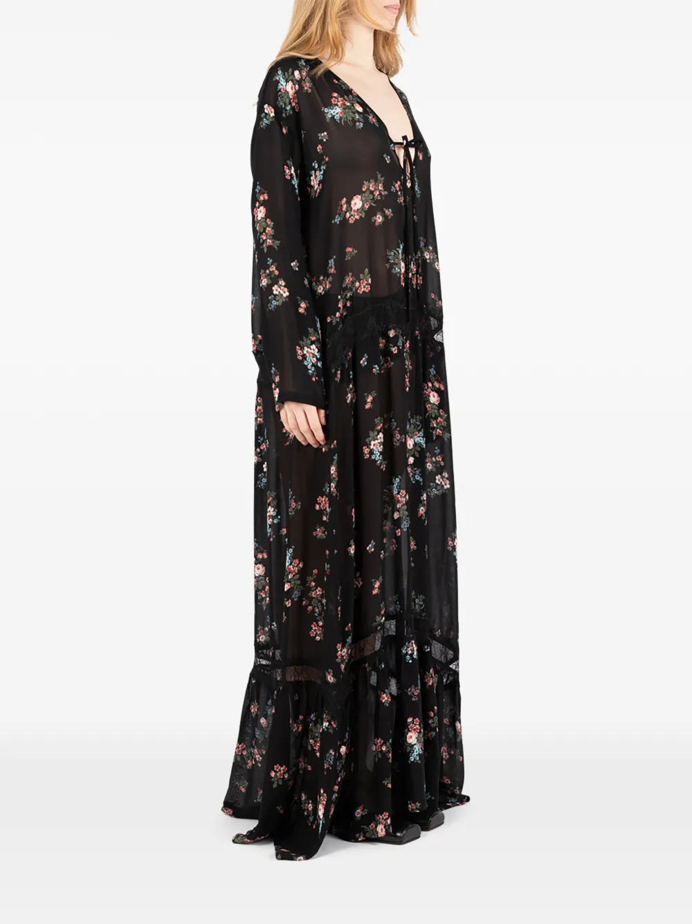 Société Anonyme New Romantic maxi-jurk met bloemenkant Zwart