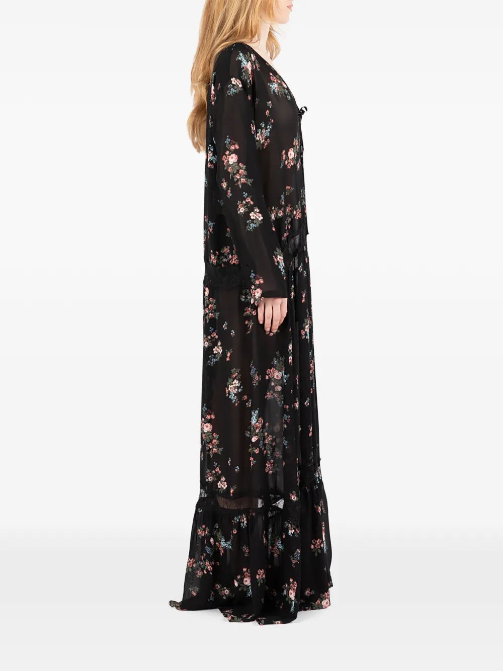 Société Anonyme New Romantic maxi-jurk met bloemenkant Zwart
