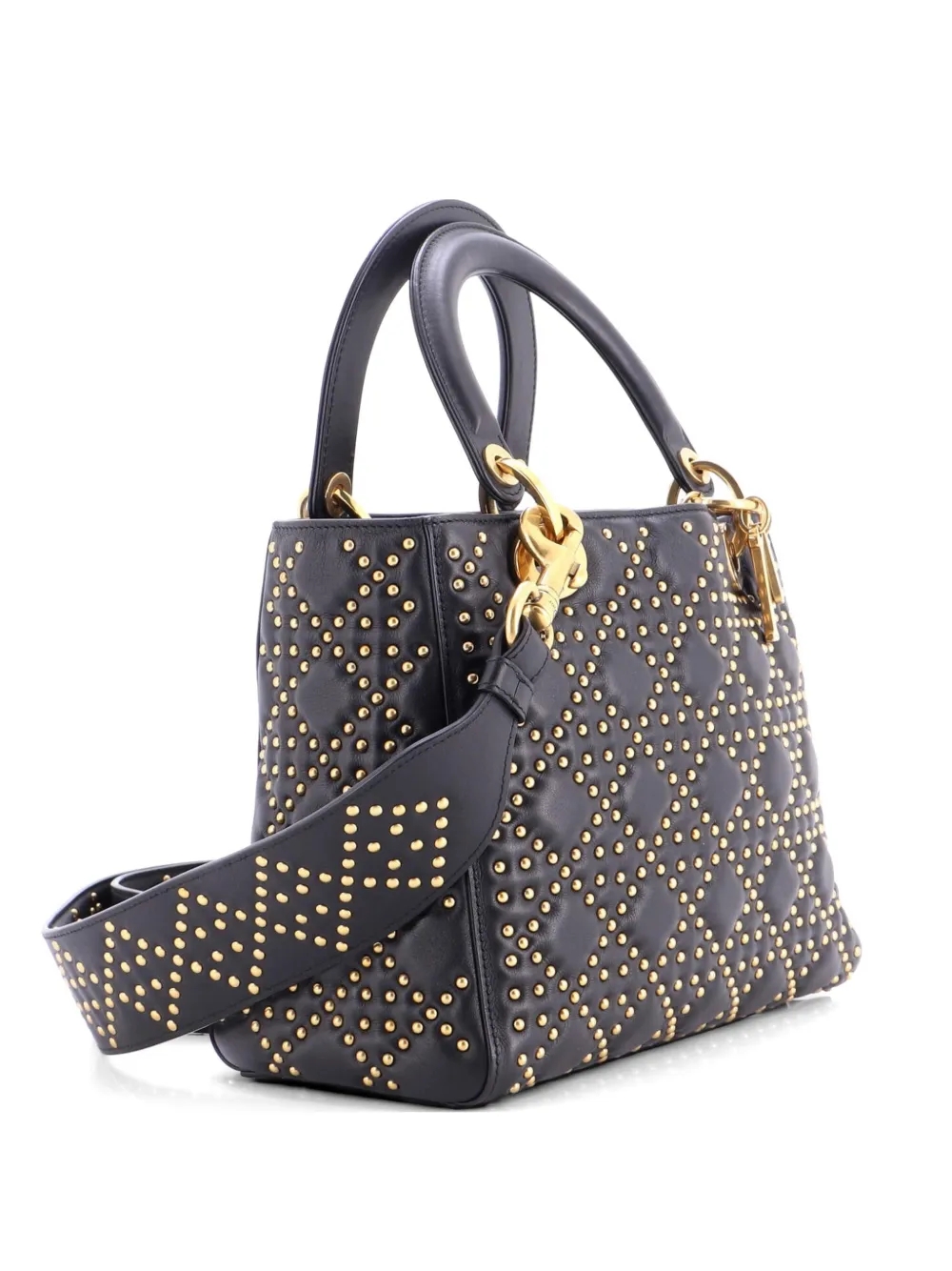 Christian Dior Pre-Owned Supple Lady Dior Bag Cannage Studded Lambskin Medium satchel - Nero