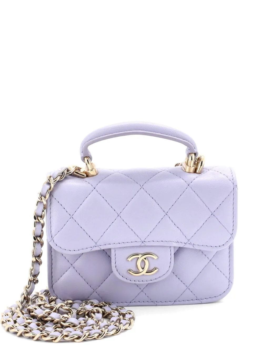 CHANEL Pre-Owned Top Handle Flap Coin Purse with Chain Quilted Lambskin crossbody bag - Violett