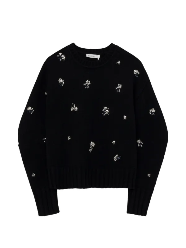 Simkhai Coraline Floral-embellished Crew-neck Sweater in Black