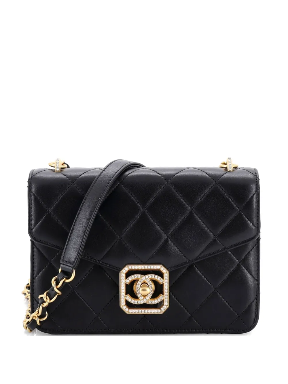 CHANEL Pre-Owned Crystal Geometric Frame CC Flap Bag Quilted Lambskin with Crystal Detail Small shoulder bag - Nero