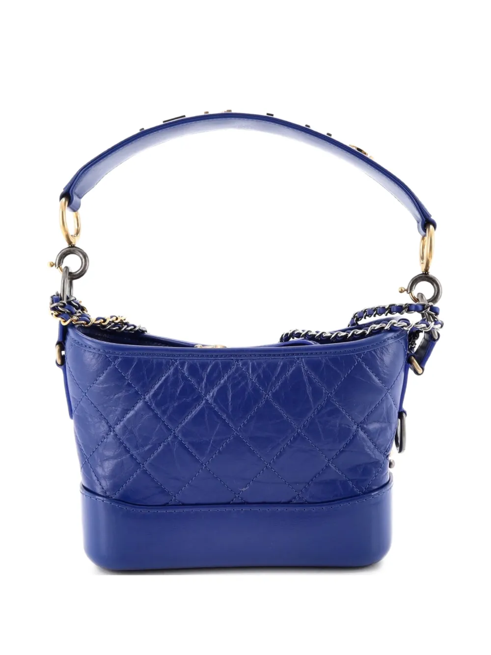 Gabrielle With Logo Handle Quilted Aged Calfskin Small Hobo Bag