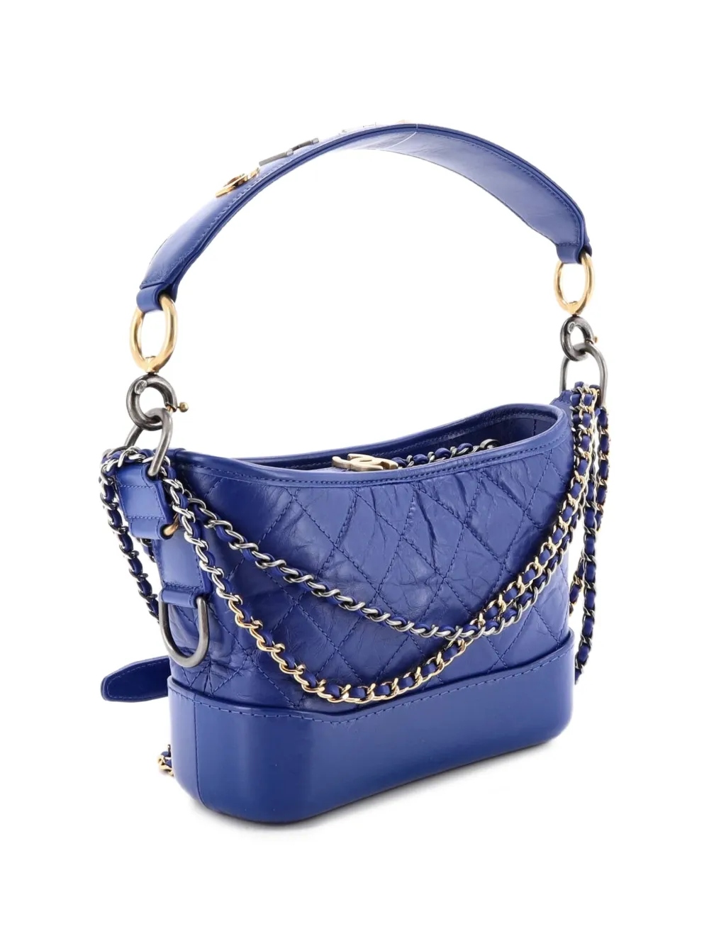 Gabrielle With Logo Handle Quilted Aged Calfskin Small Hobo Bag