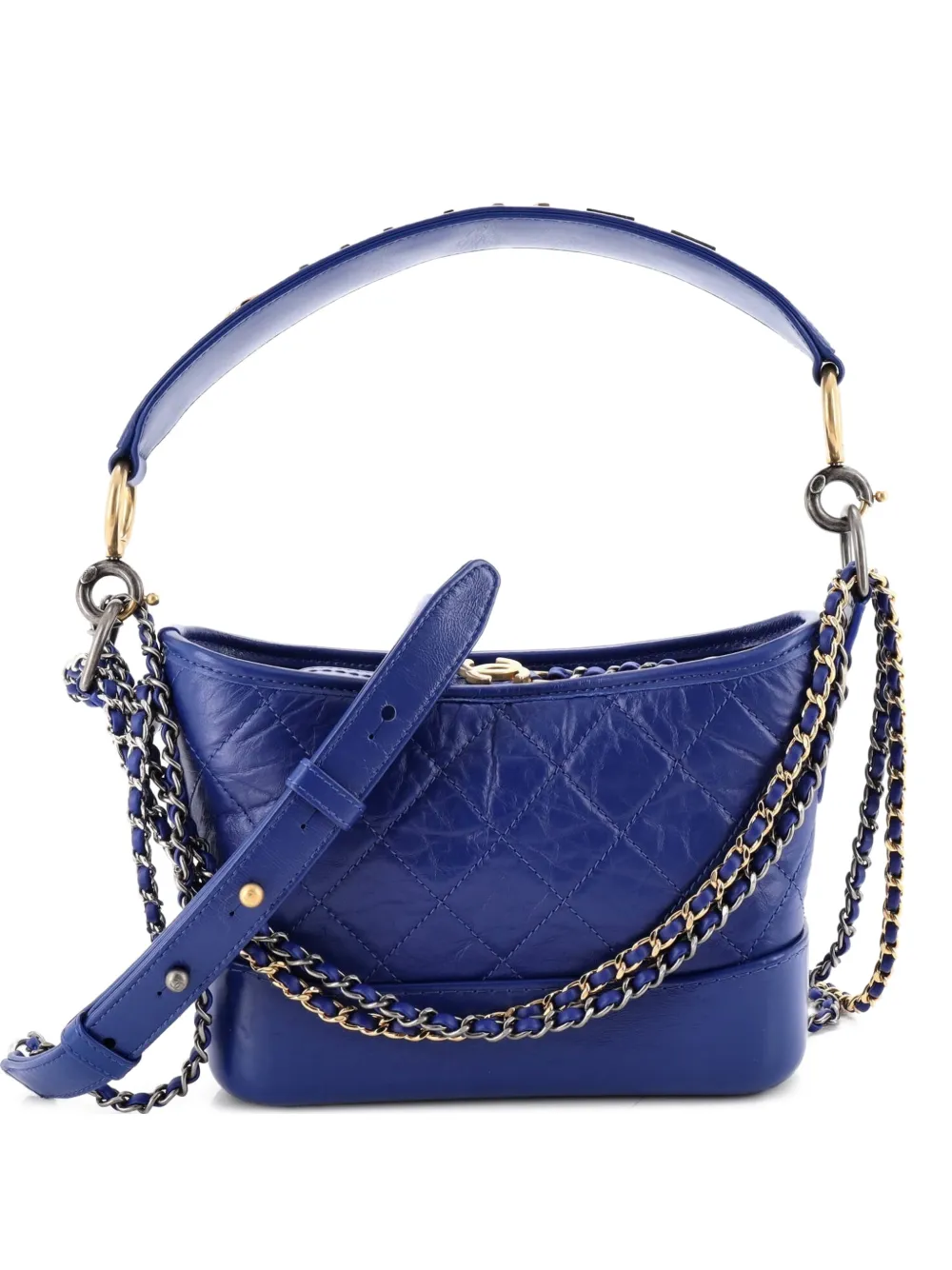 CHANEL Pre-Owned Gabrielle with Logo Handle Quilted Aged Calfskin Small hobo bag - Blu