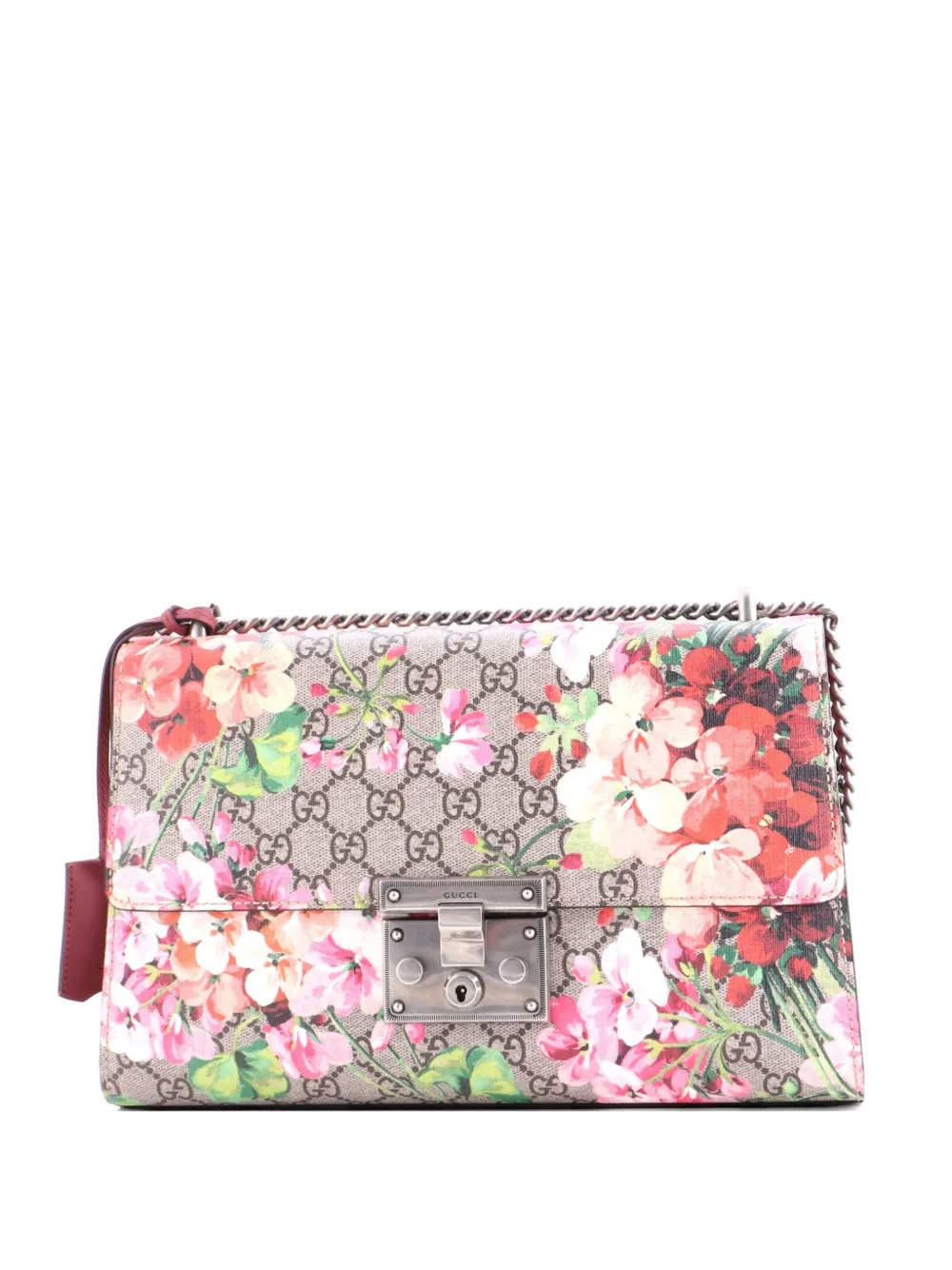 Gucci Pre-Owned Padlock Blooms Print GG Coated Canvas Medium shoulder bag - Marrone