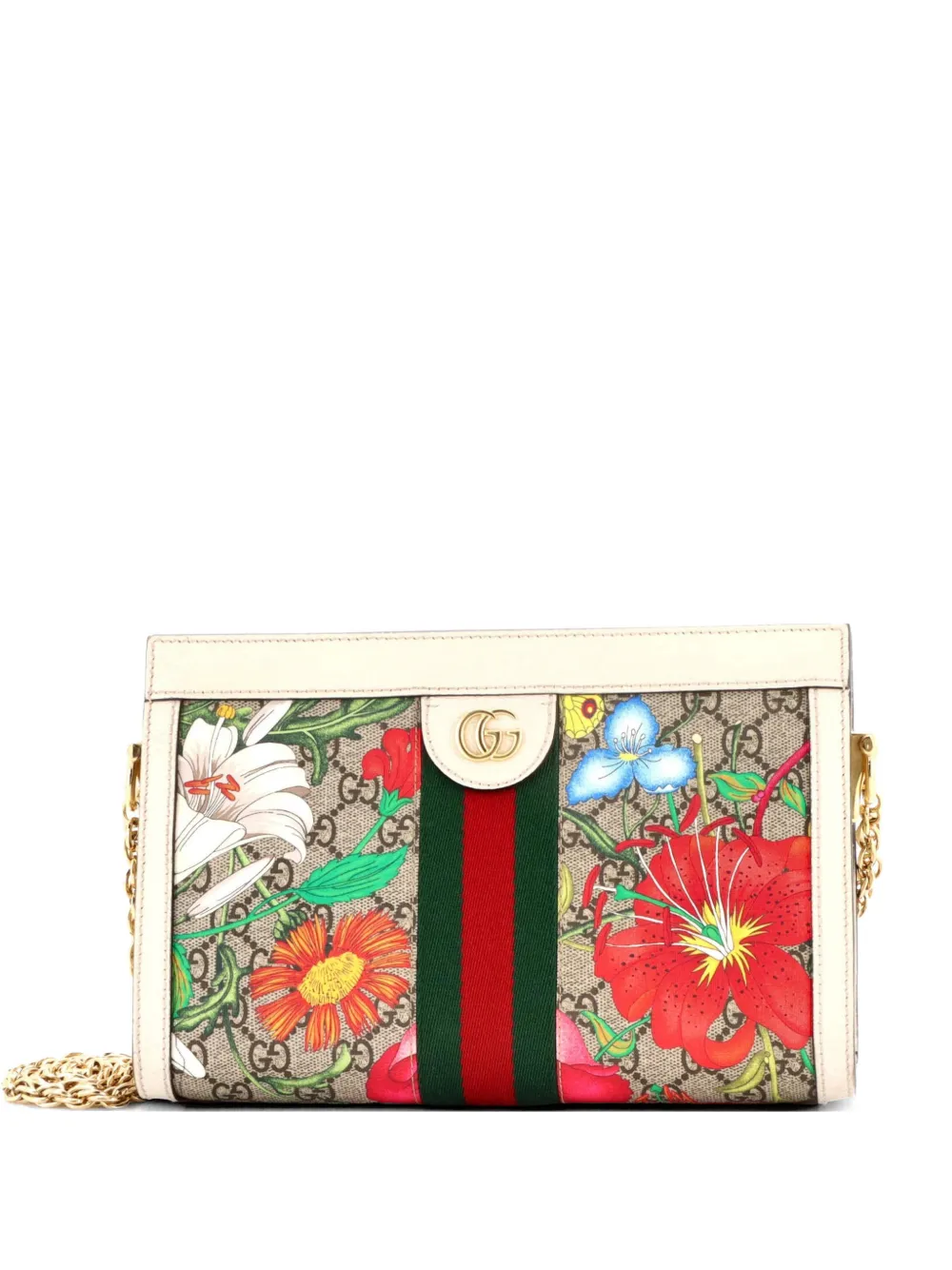 Gucci Pre-Owned Ophidia Chain Shoulder Bag Flora GG Coated Canvas Small crossbody bag - Toni neutri