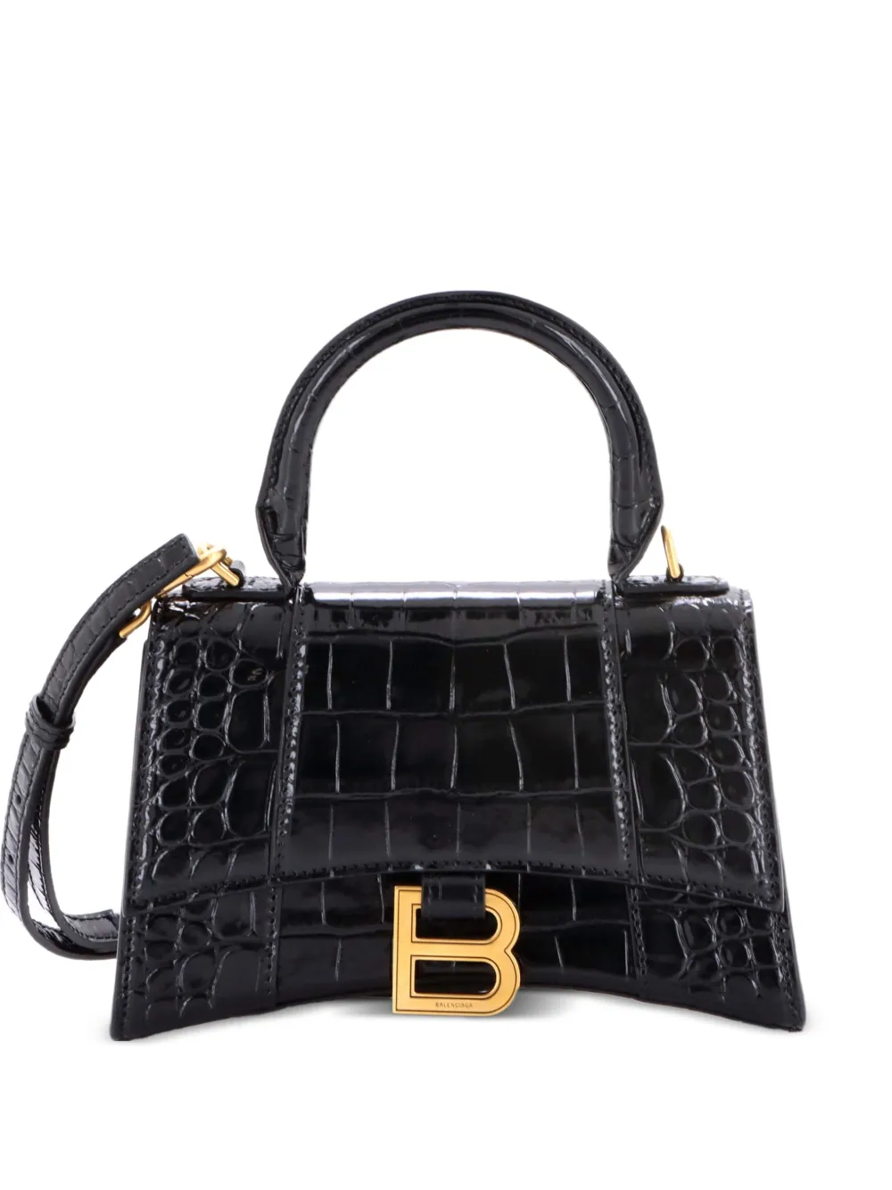 Balenciaga Pre-Owned Hourglass Top Handle Bag Crocodile Embossed Leather XS satchel - Nero