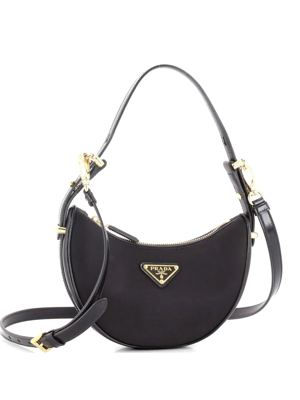Pre-owned Prada Arque Half Moon Tessuto Small Hobo Bag In Black