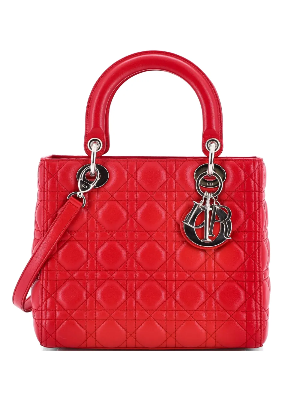 Christian Dior Pre-Owned Lady Dior Bag Cannage Quilt Lambskin Medium satchel - Pink