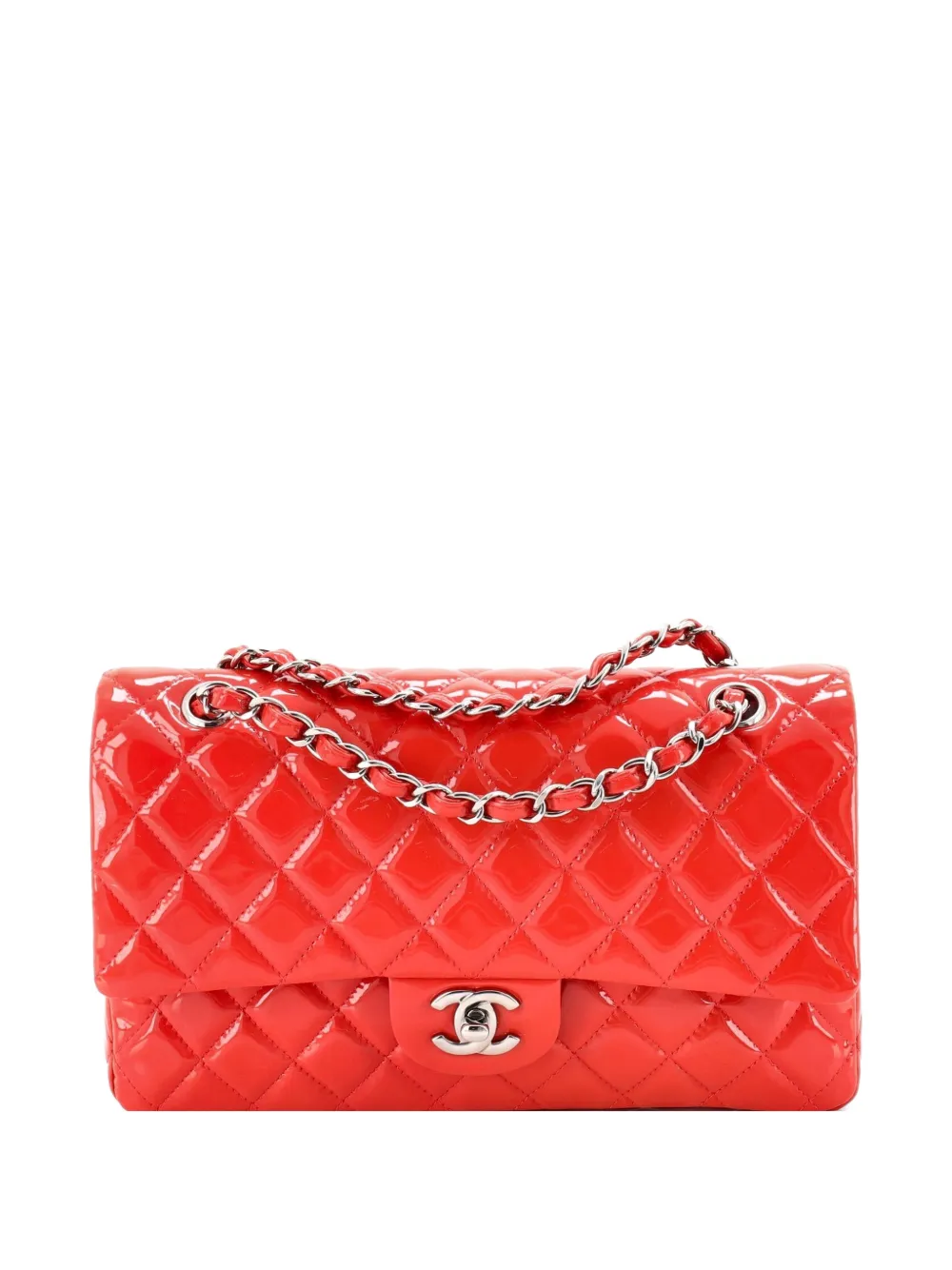 CHANEL Pre-Owned Classic Double Flap Bag Quilted Patent Medium shoulder bag - Rosso