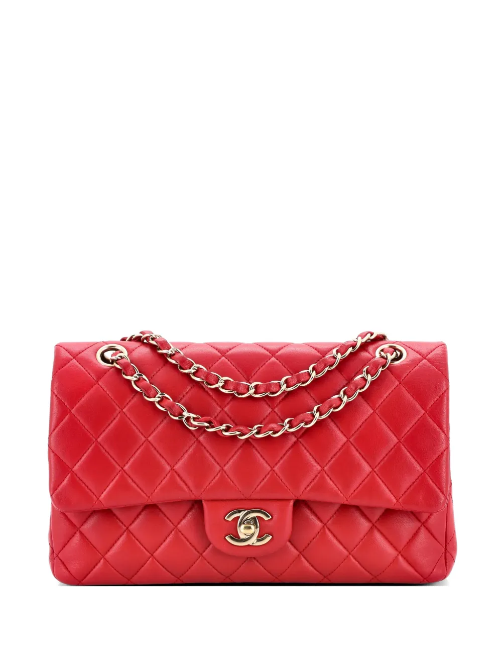 CHANEL Pre-Owned Classic Double Flap Bag Quilted Lambskin Medium shoulder bag - Rosso