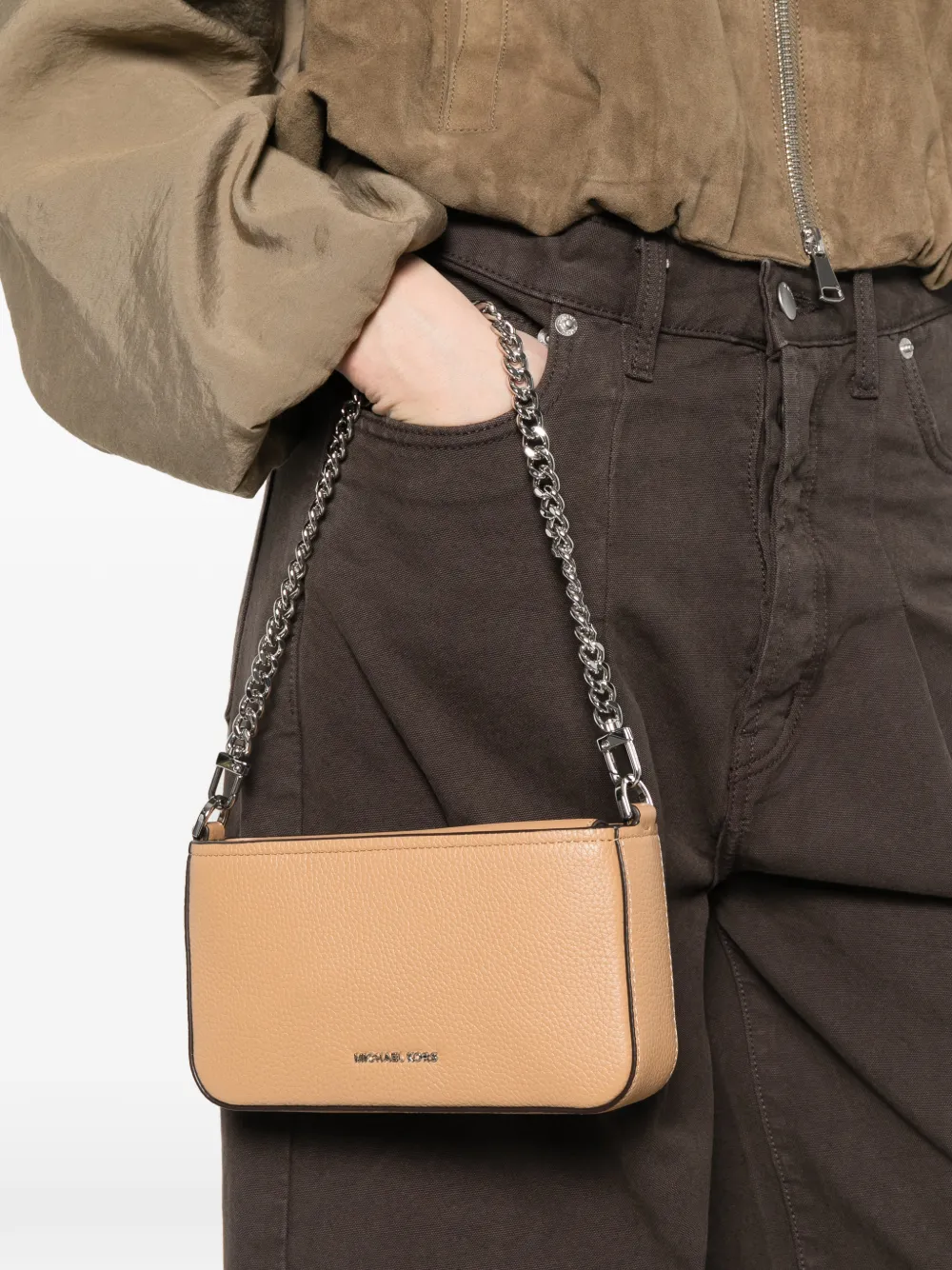 Michael Kors Bryant kleine leren schoudertas met ketting Beige