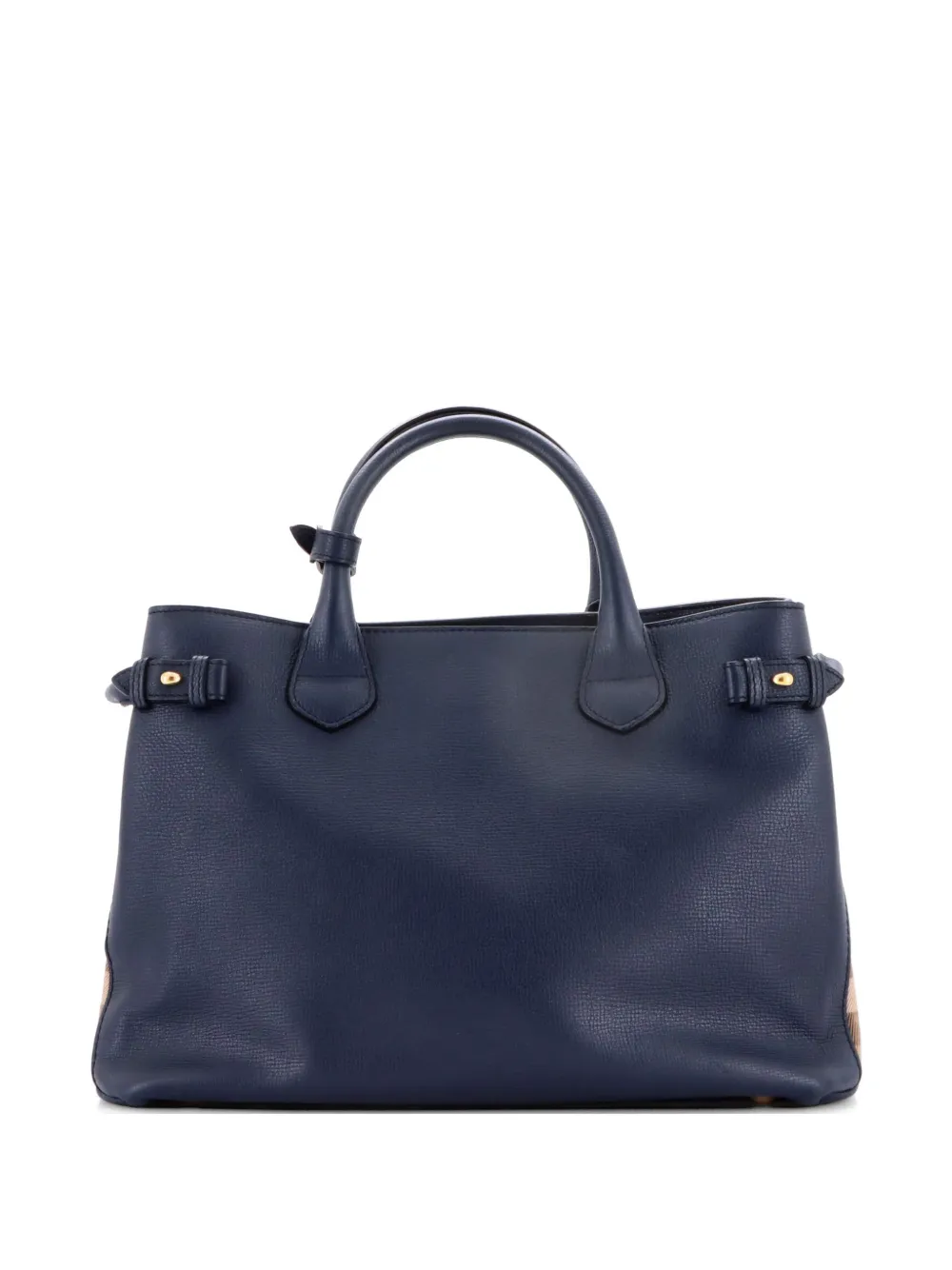  Burberry Pre-owned Banner Tote Leather And House Check Canvas Medium Satchel - Blue 