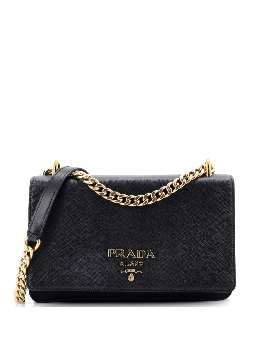 Prada Pre-Owned Chain Flap Crossbody Bag Tessuto and Saffiano Leather Medium shoulder bag - Nero