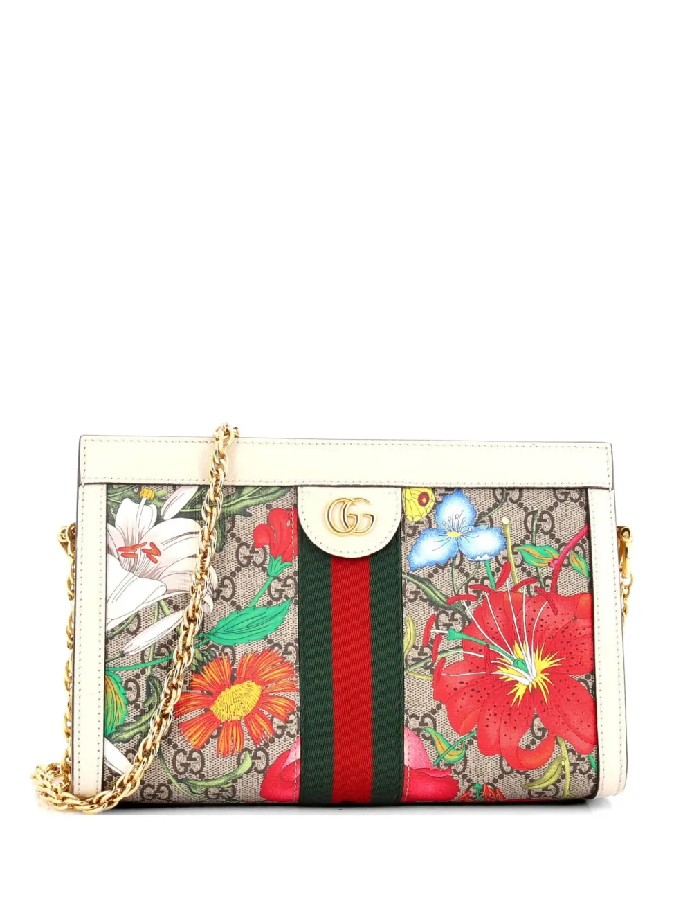 Gucci Pre-Owned Ophidia Chain Shoulder Bag Flora GG Coated Canvas Small crossbody bag - Marrone
