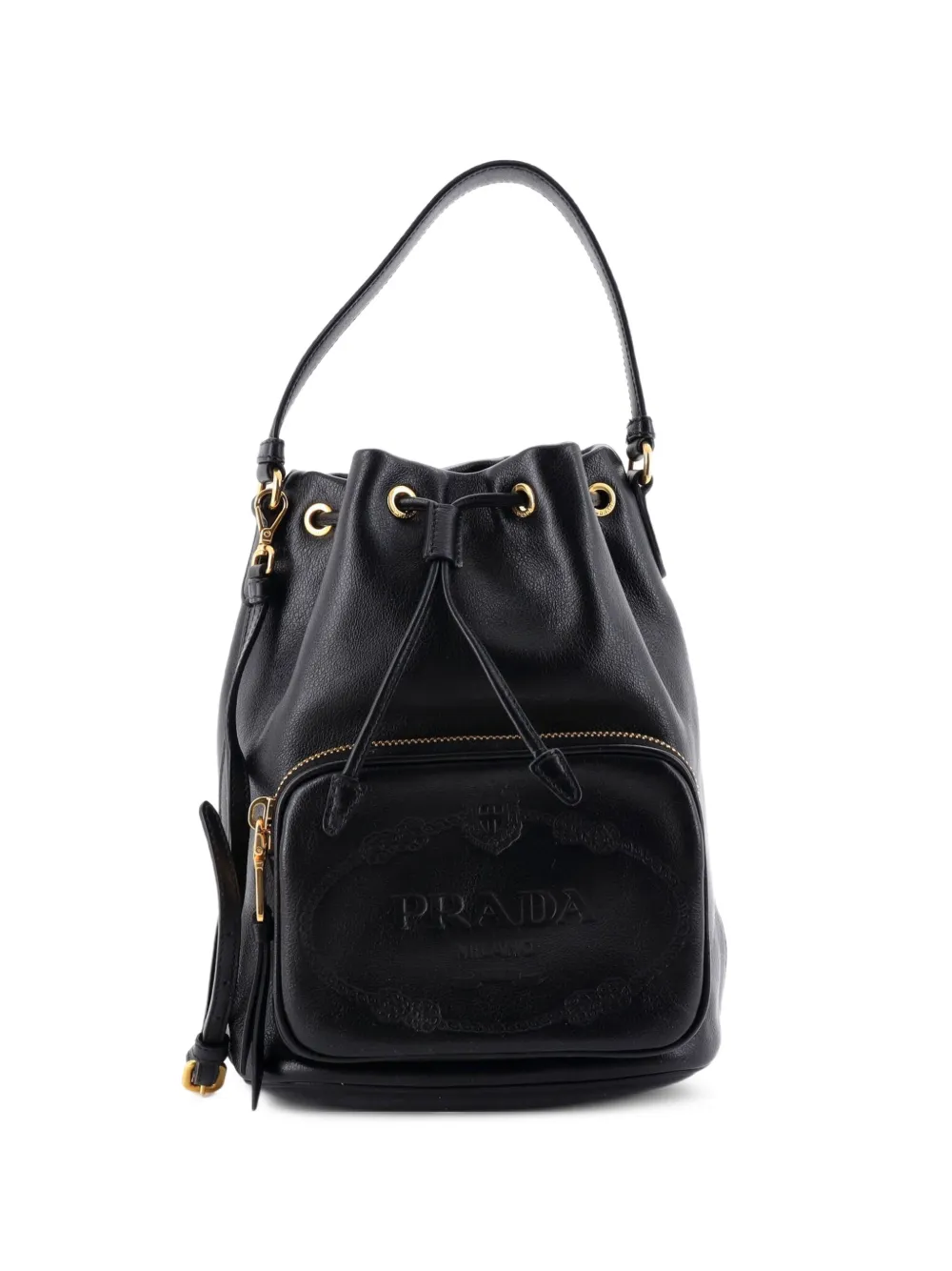 Prada Pre-Owned Logo Drawstring Glace Calf Small bucket bag - Nero