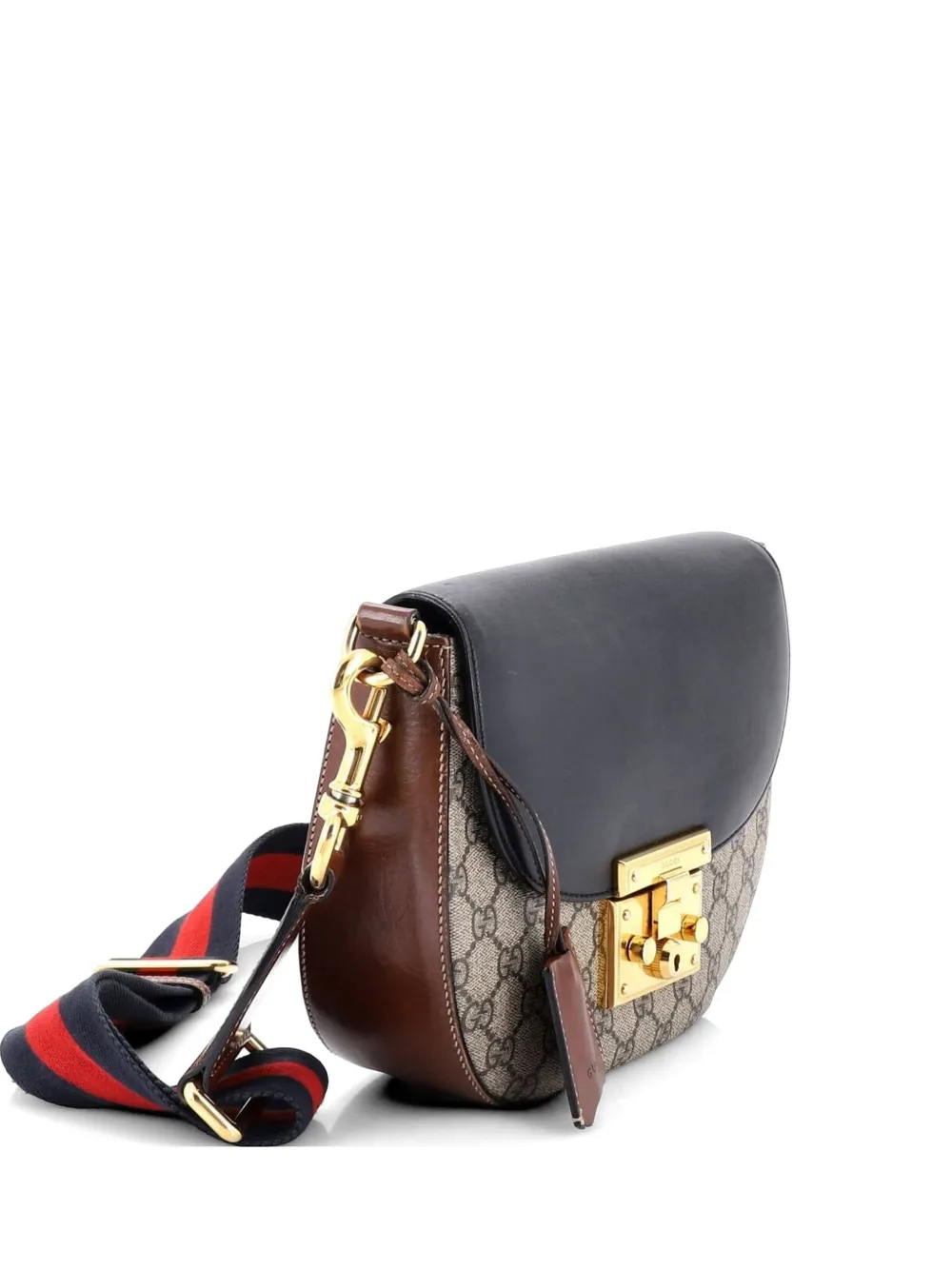 Gucci Pre-Owned Padlock Saddle Shoulder Bag GG Coated Canvas and Leather Medium crossbody bag - Nero