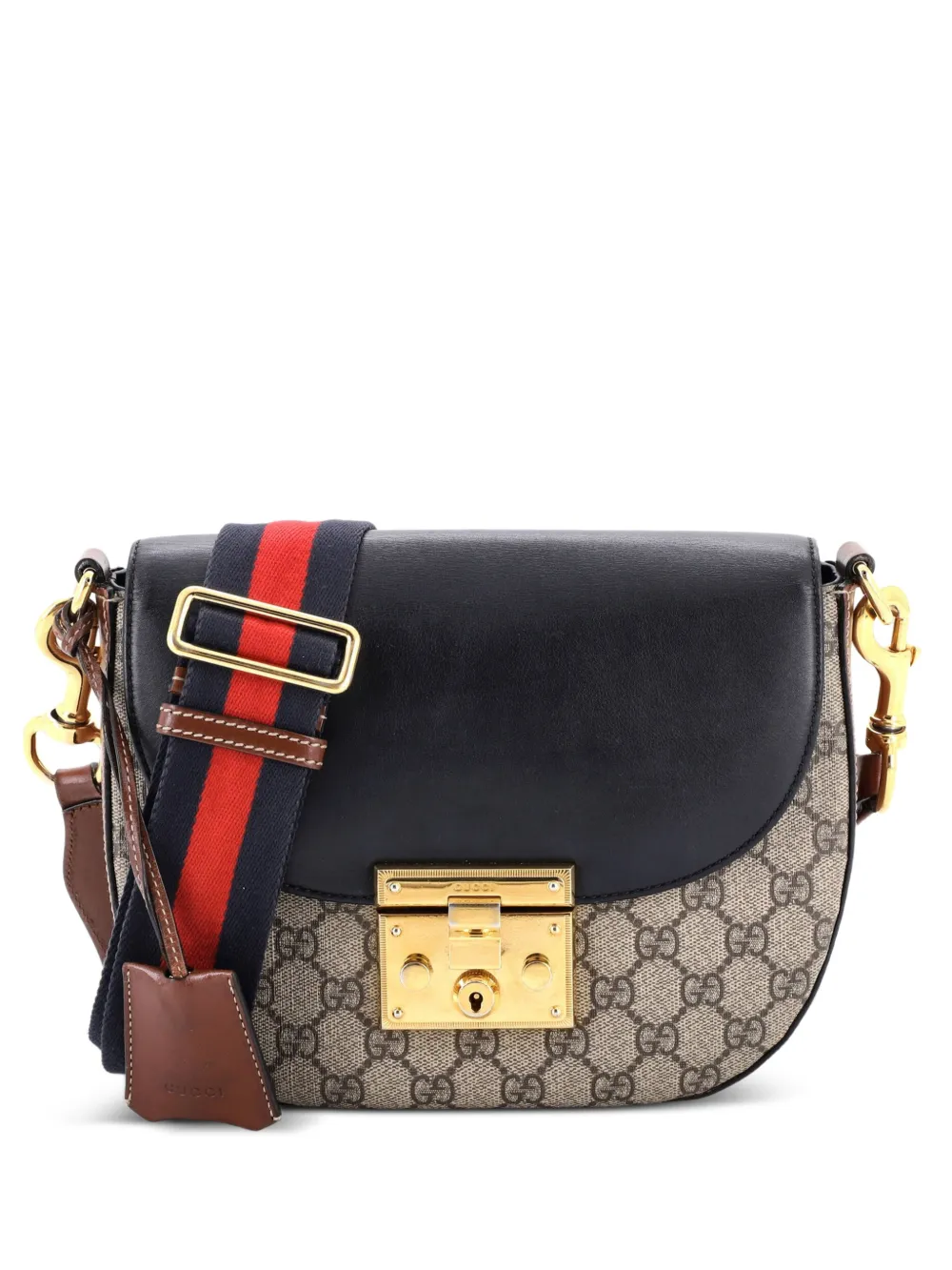 Gucci Pre-Owned Padlock Saddle Shoulder Bag GG Coated Canvas and Leather Medium crossbody bag - Nero