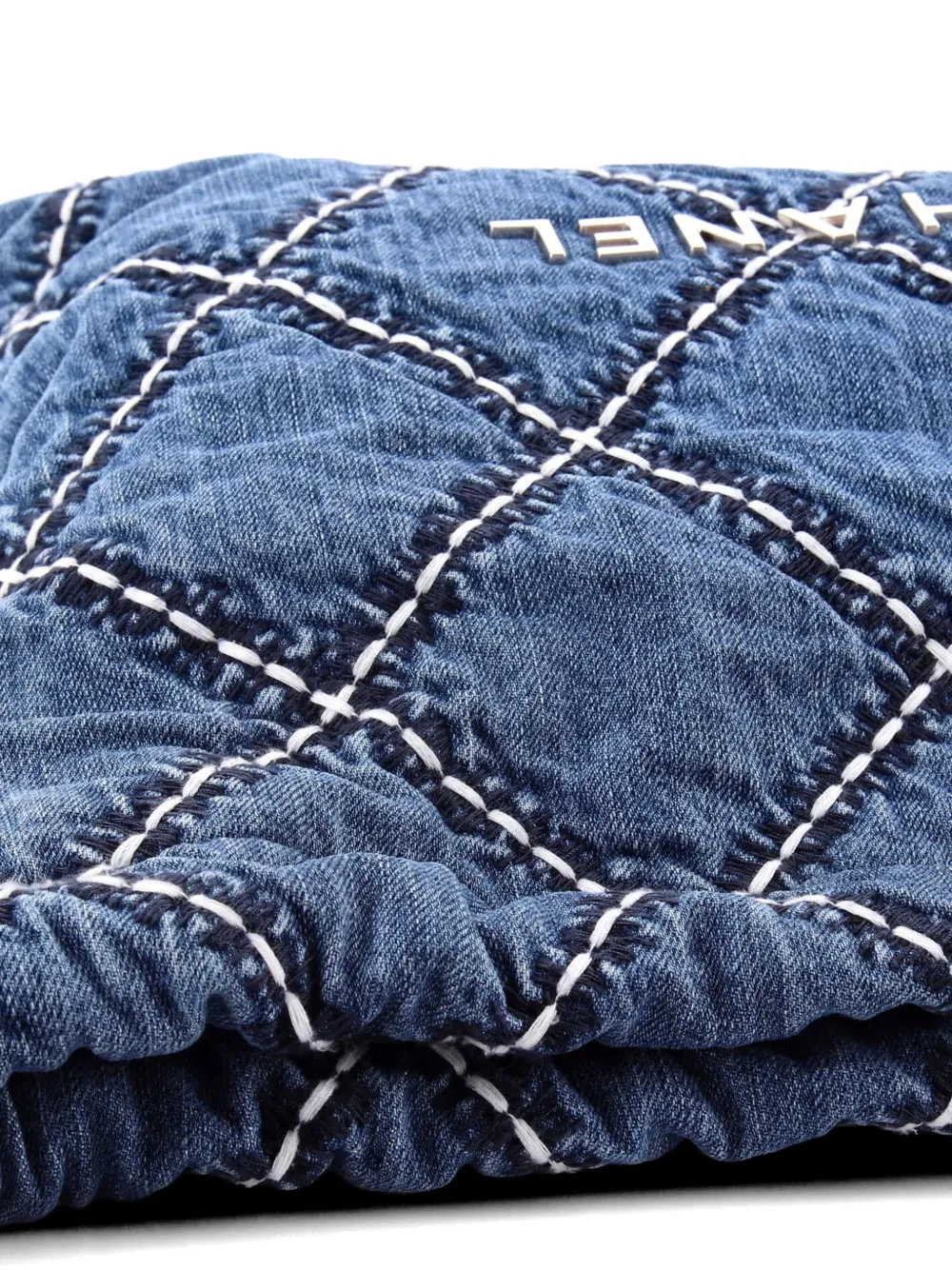 22 Chain Quilted Stitched Denim Small Hobo Bag