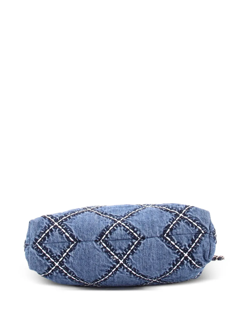 22 Chain Quilted Stitched Denim Small Hobo Bag