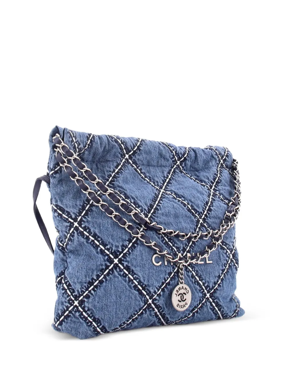 CHANEL Pre-Owned 22 Chain Quilted Stitched Denim Small hobo bag - Blu