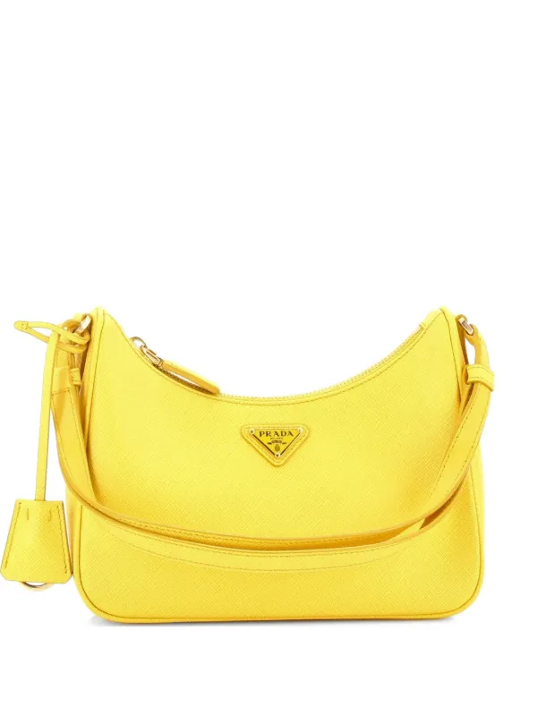 Prada Pre-owned Re-edition Hobo Saffiano Leather Mini Shoulder Bag in Yellow
