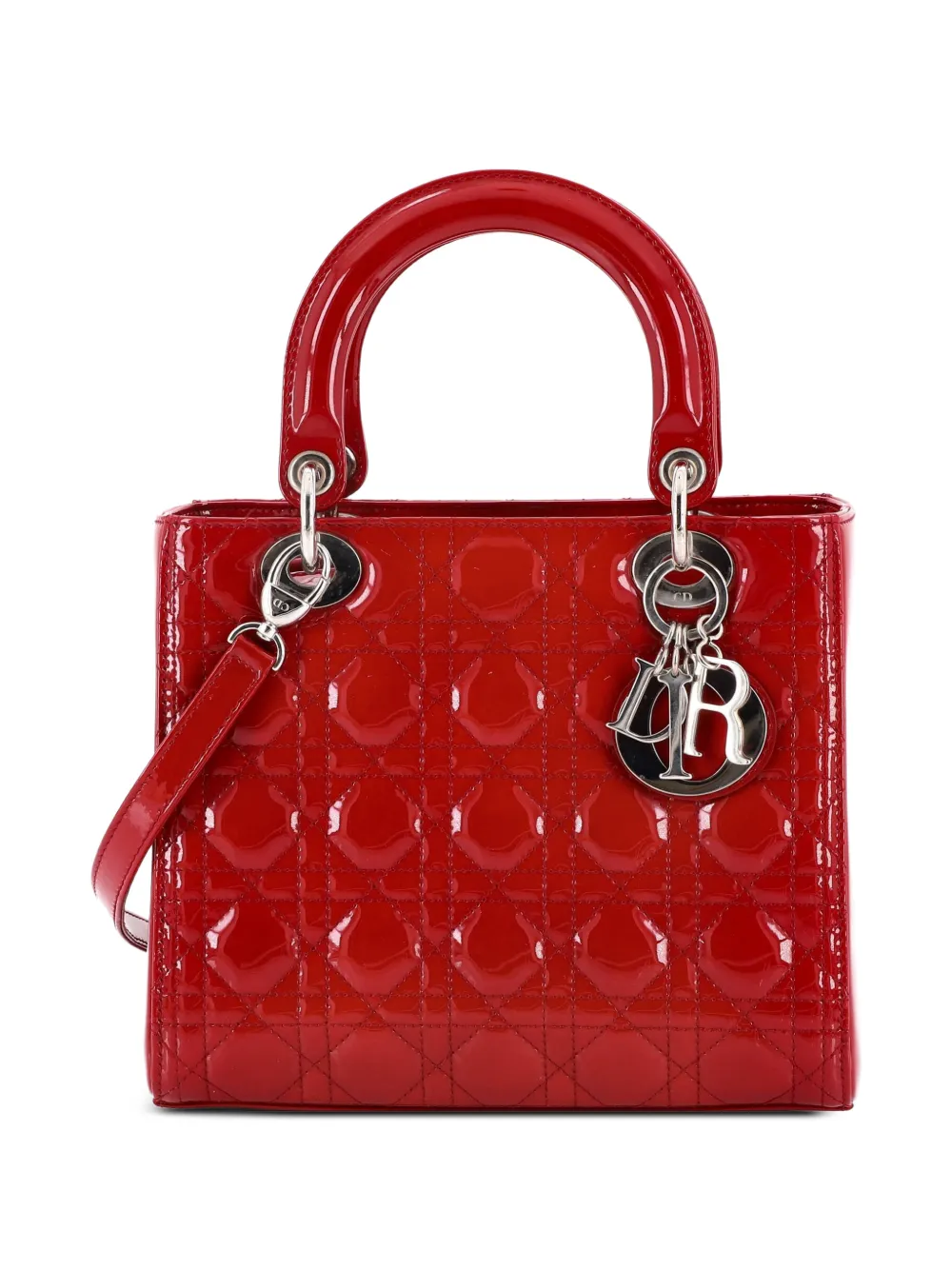 Christian Dior Pre-Owned Lady Dior Bag Cannage Quilt Patent Medium satchel - Rosso