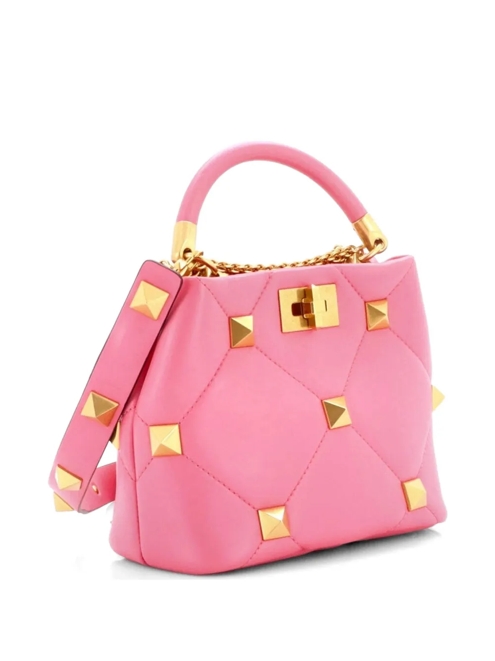 Roman Stud Top Handle Bag Quilted Leather Small Satchel