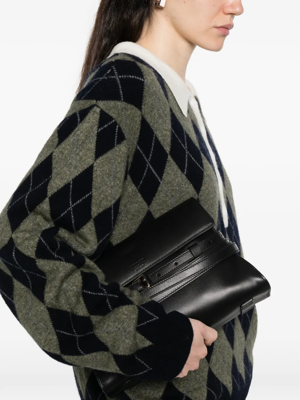 Moschino Leren schoudertas met gesp Zwart