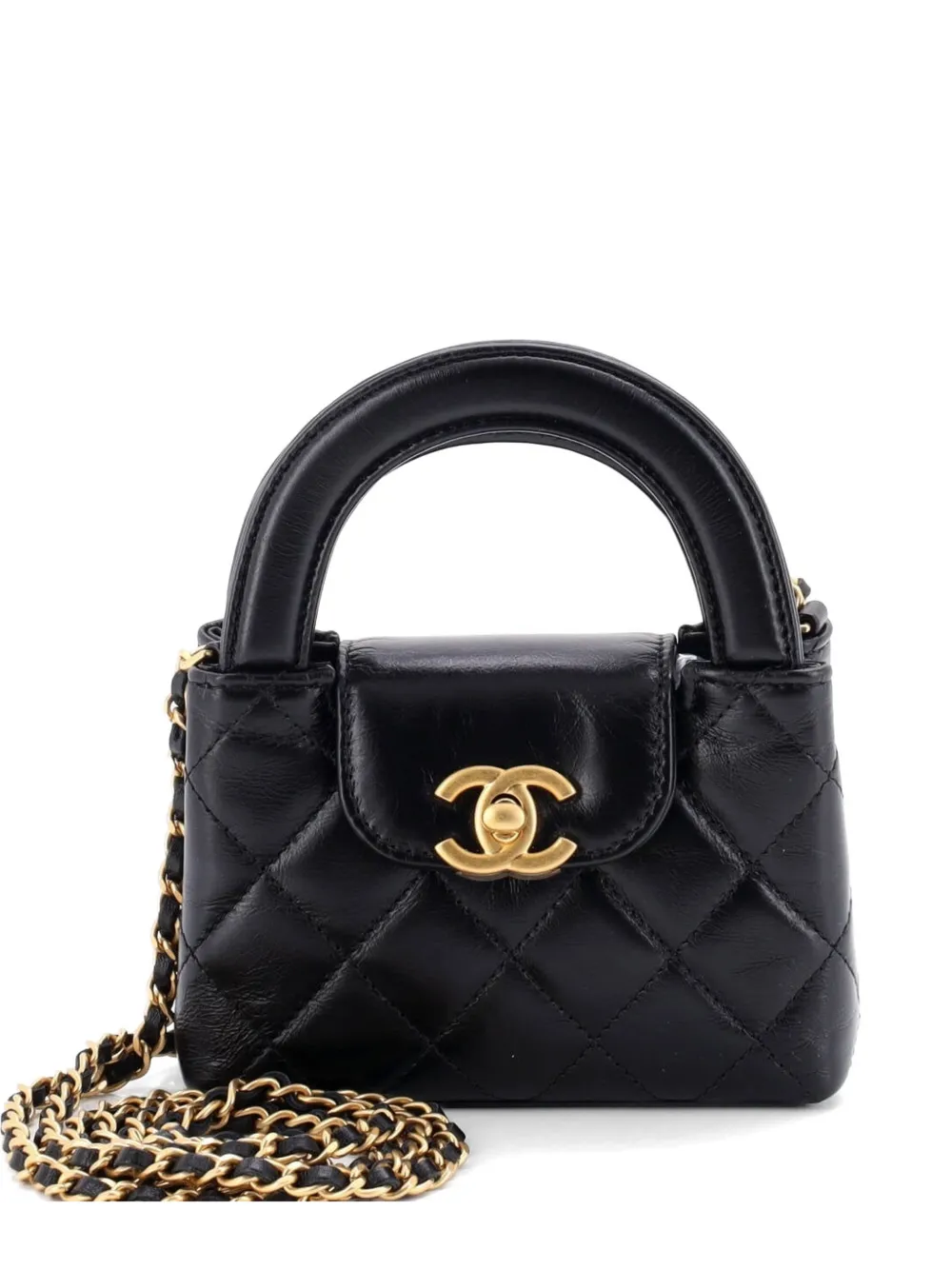 CHANEL Pre-Owned Kelly Top Handle Shopping Bag Quilted Shiny Aged Calfskin Nano crossbody bag - Nero