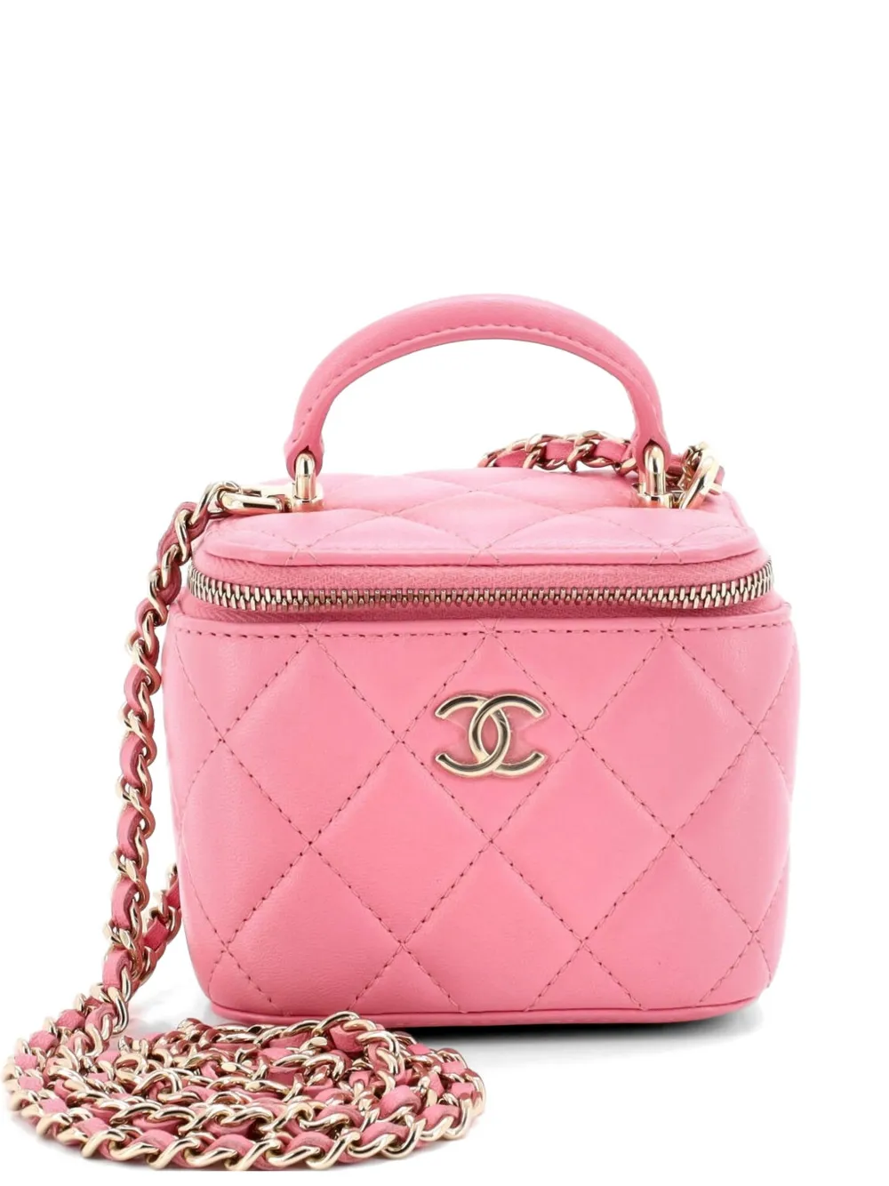 CHANEL Pre-Owned Classic Top Handle Vanity Case with Chain Quilted Lambskin Mini crossbody bag - Rosa