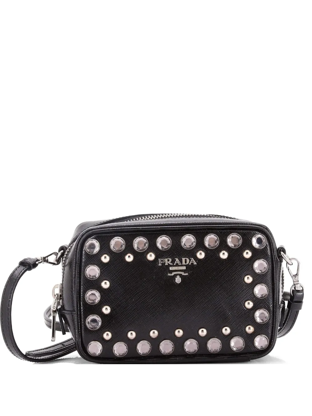 Prada Pre-Owned Zip Studded Vernice Saffiano Leather Mini crossbody bag - Nero