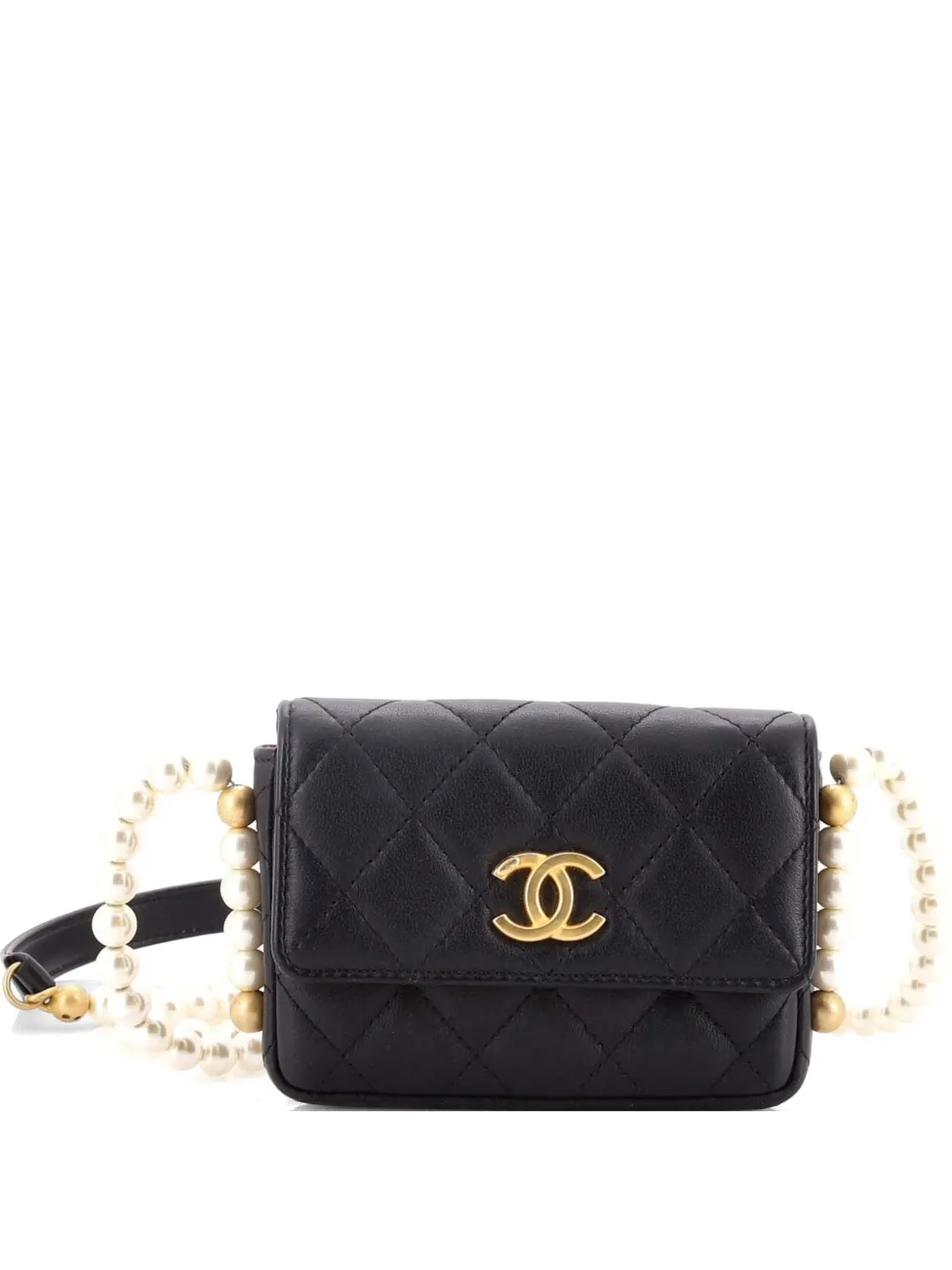 CHANEL Pre-Owned Borsa a tracolla About Pearls in pelle di vitello trapuntata con battente e catena - Nero