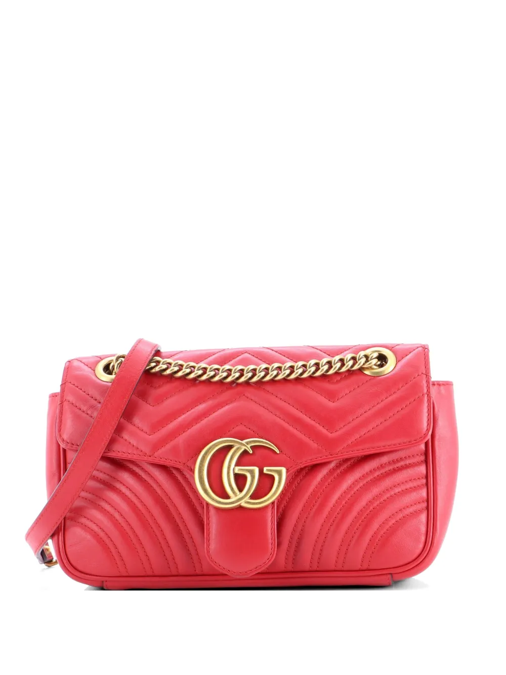 Gucci Pre-Owned GG Marmont Flap Bag Matelasse Leather Medium shoulder bag - Rosso