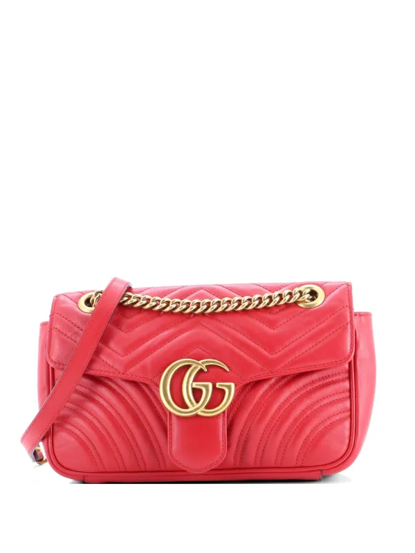 Gucci Pre-owned GG Marmont Flap Bag Matelasse Leather Medium Shoulder Bag in Red