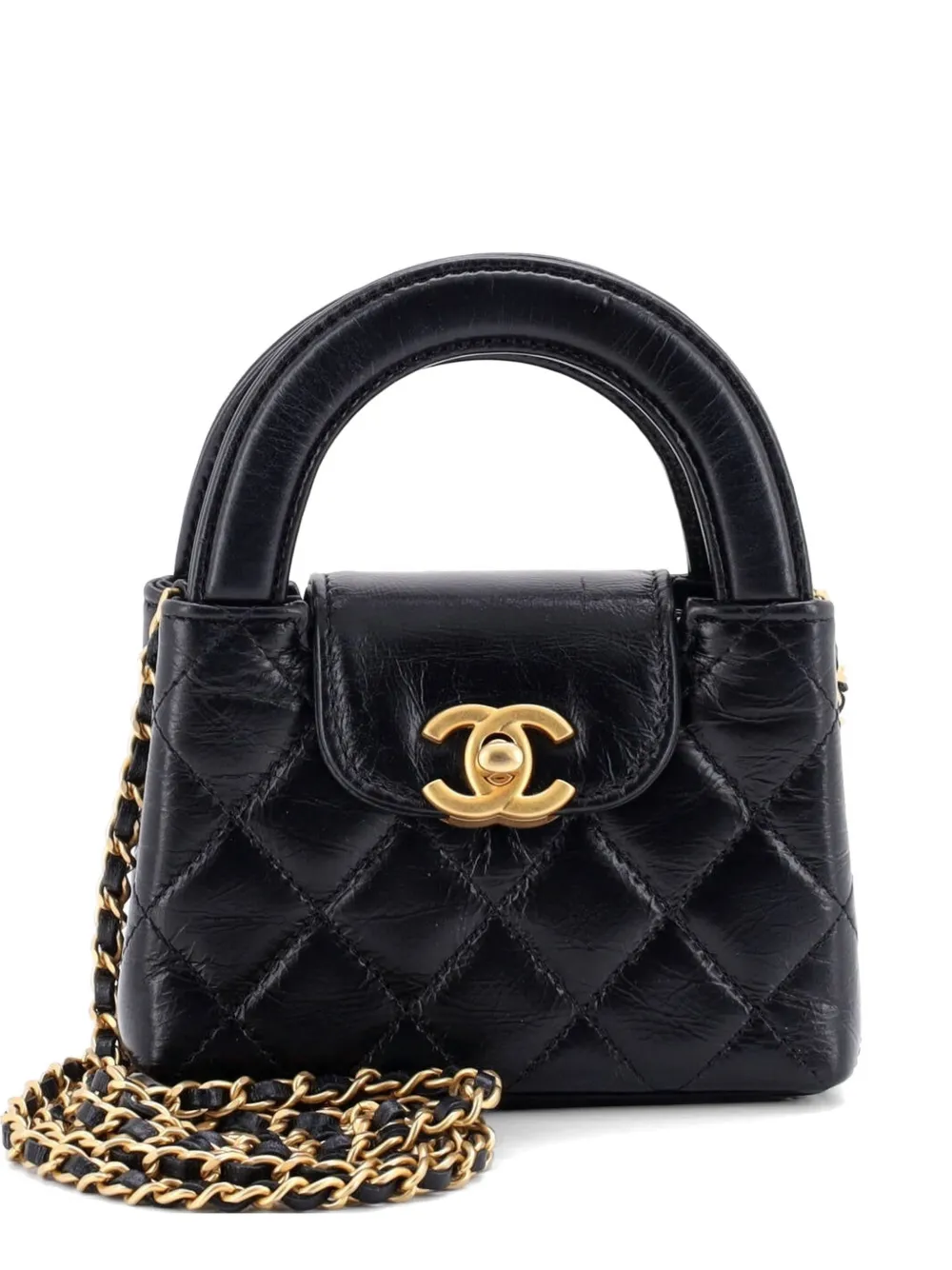 CHANEL Pre-Owned Kelly Top Handle Shopping Bag Quilted Shiny Aged Calfskin Nano crossbody bag - Nero