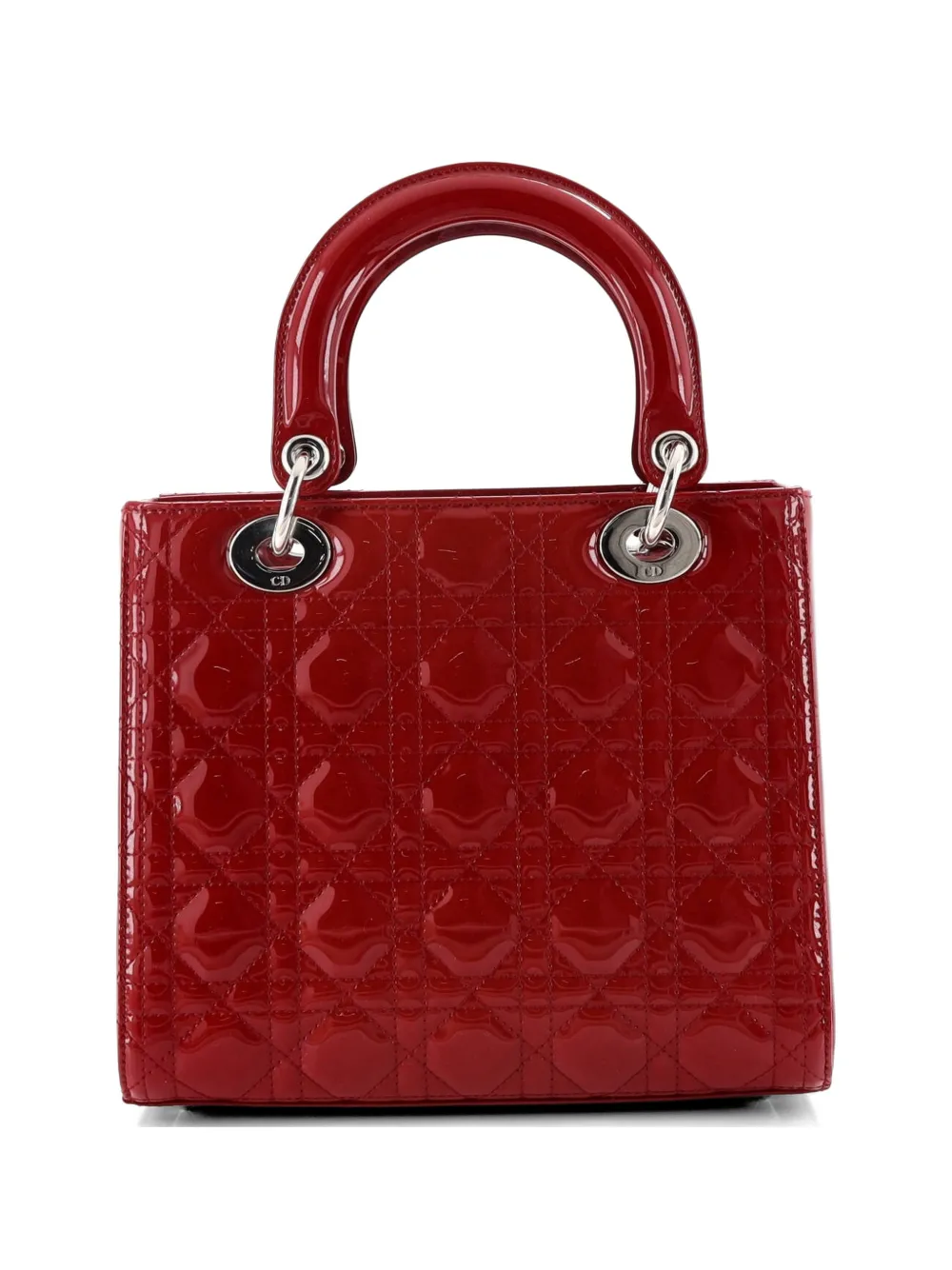 Christian Dior Pre-Owned Lady Dior NM Bag Cannage Quilt Patent Medium satchel - Rosso