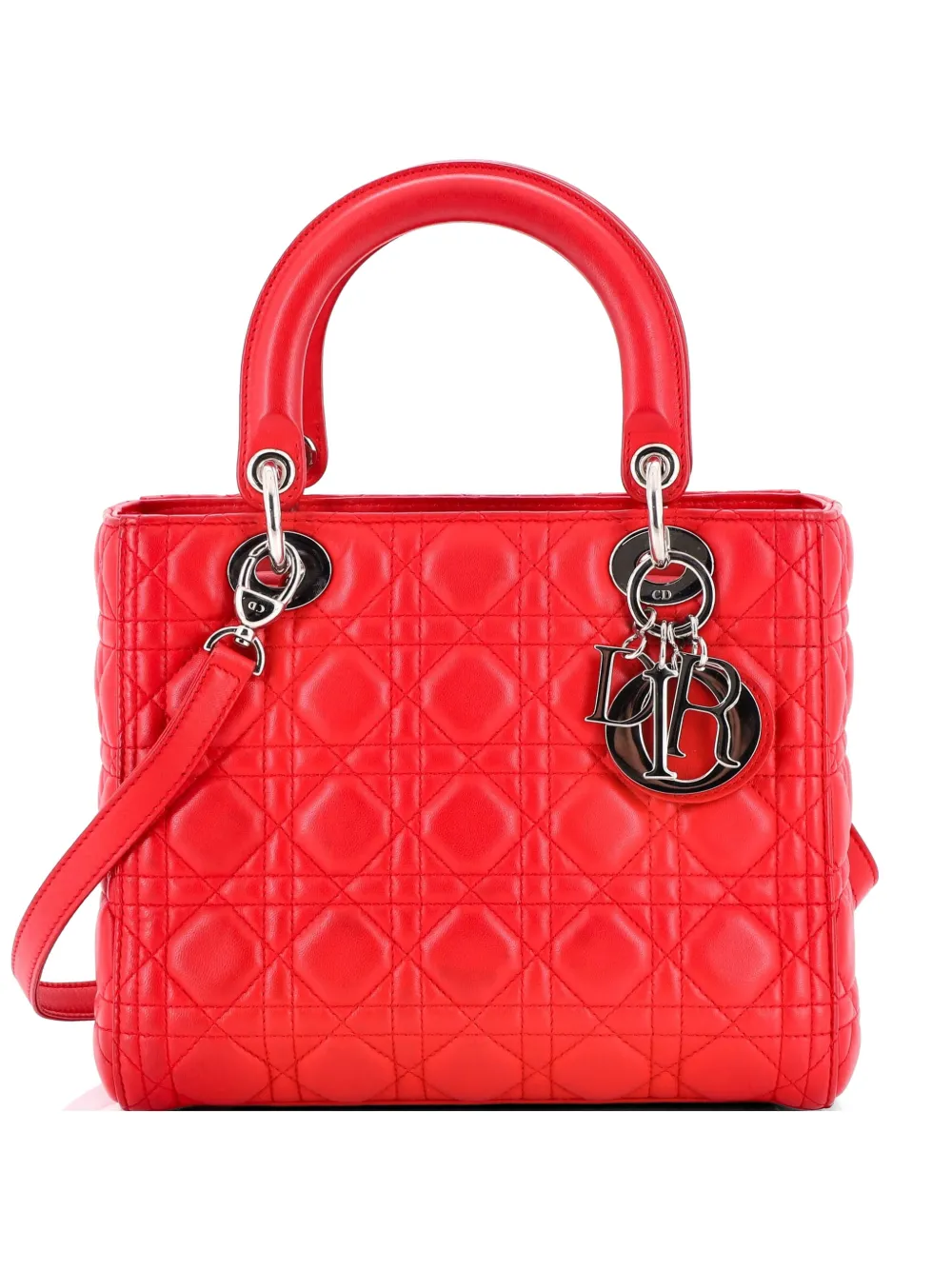 Christian Dior Pre-Owned Lady Dior Bag Cannage Quilt Lambskin Medium satchel - Rosso