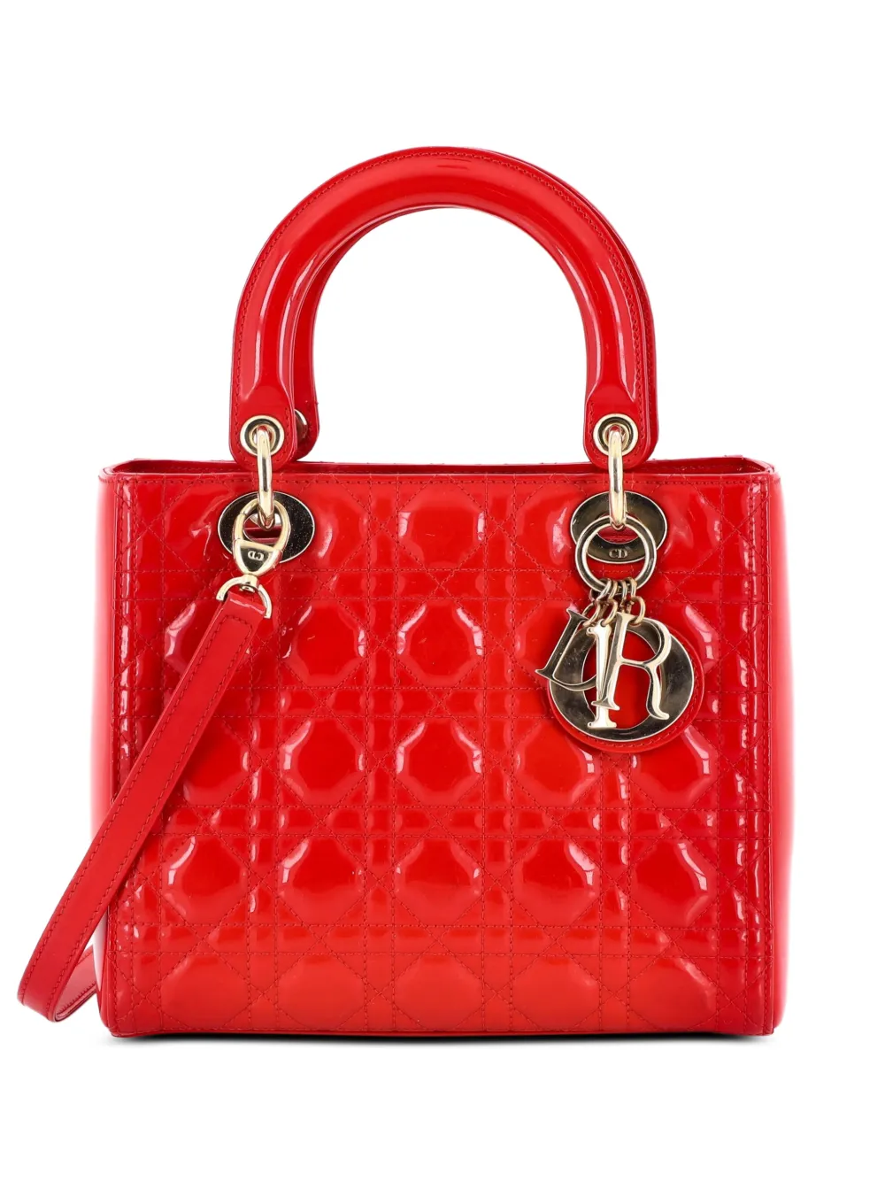 Christian Dior Pre-Owned Lady Dior Bag Cannage Quilt Patent Medium satchel - Rot