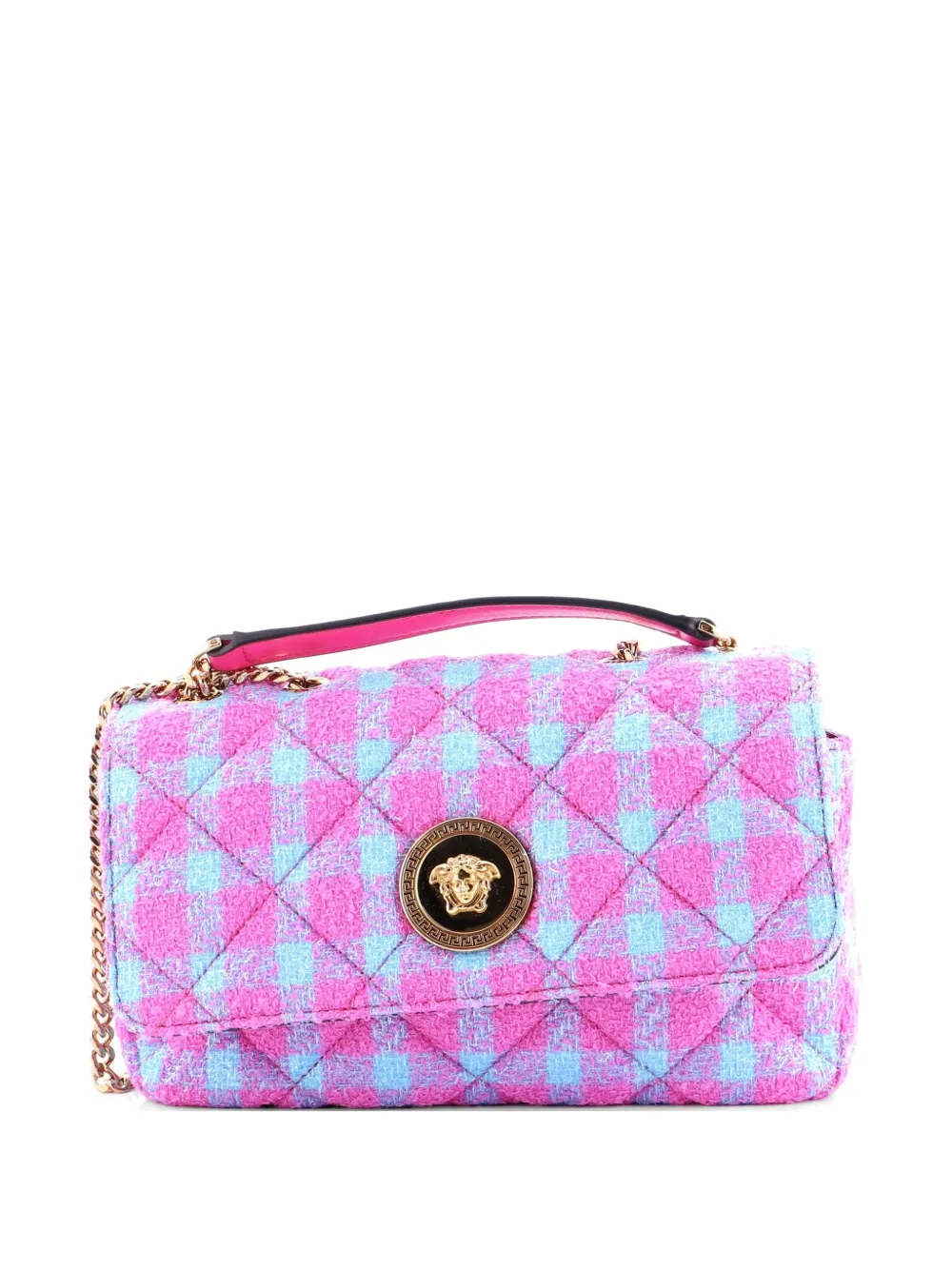 Versace Pre-Owned Medusa Icon Chain Flap Bag Quilted Tweed East West shoulder bag - Rosa